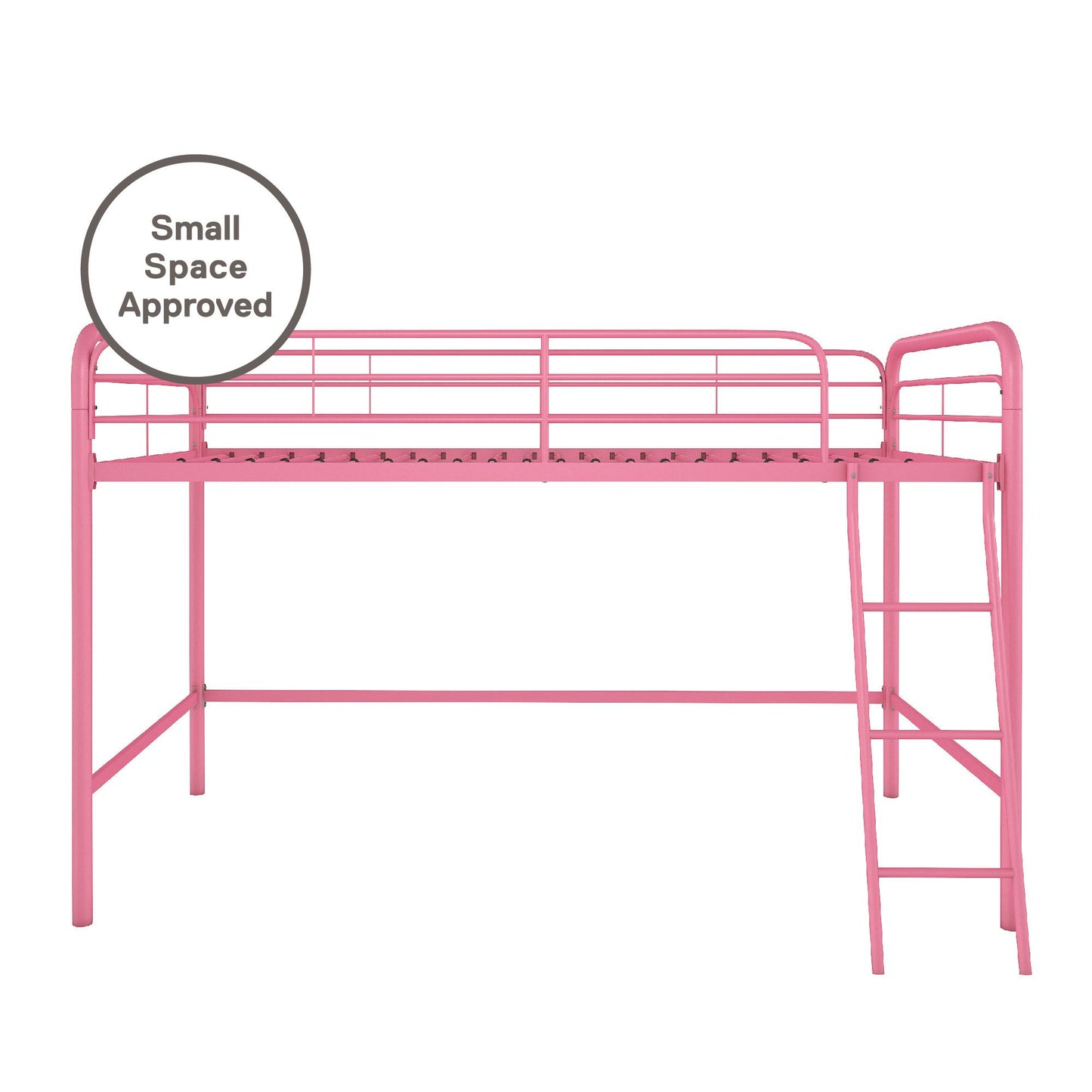 Jett Junior Loft Bed with Metal Frame and Built-In Ladder - Pink - Twin