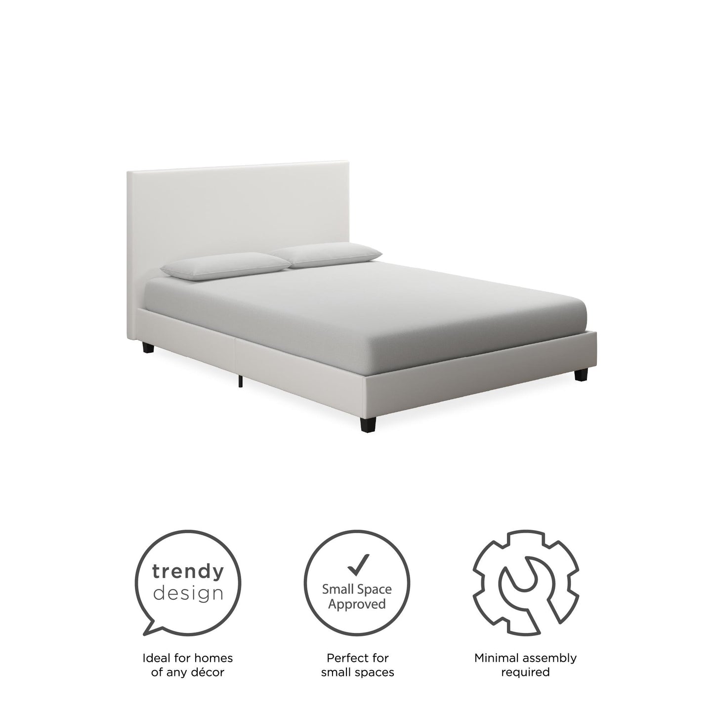 Mainstays Upholstered Bed - Queen - White Faux leather - Queen