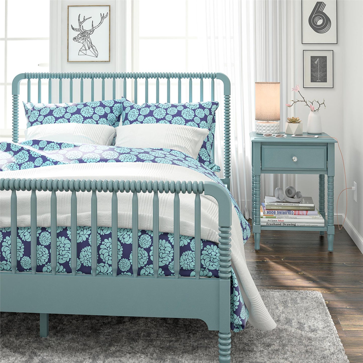 Rowan Valley Linden Kids’ Full Size Bed with Wood Spindles - Teal - Full