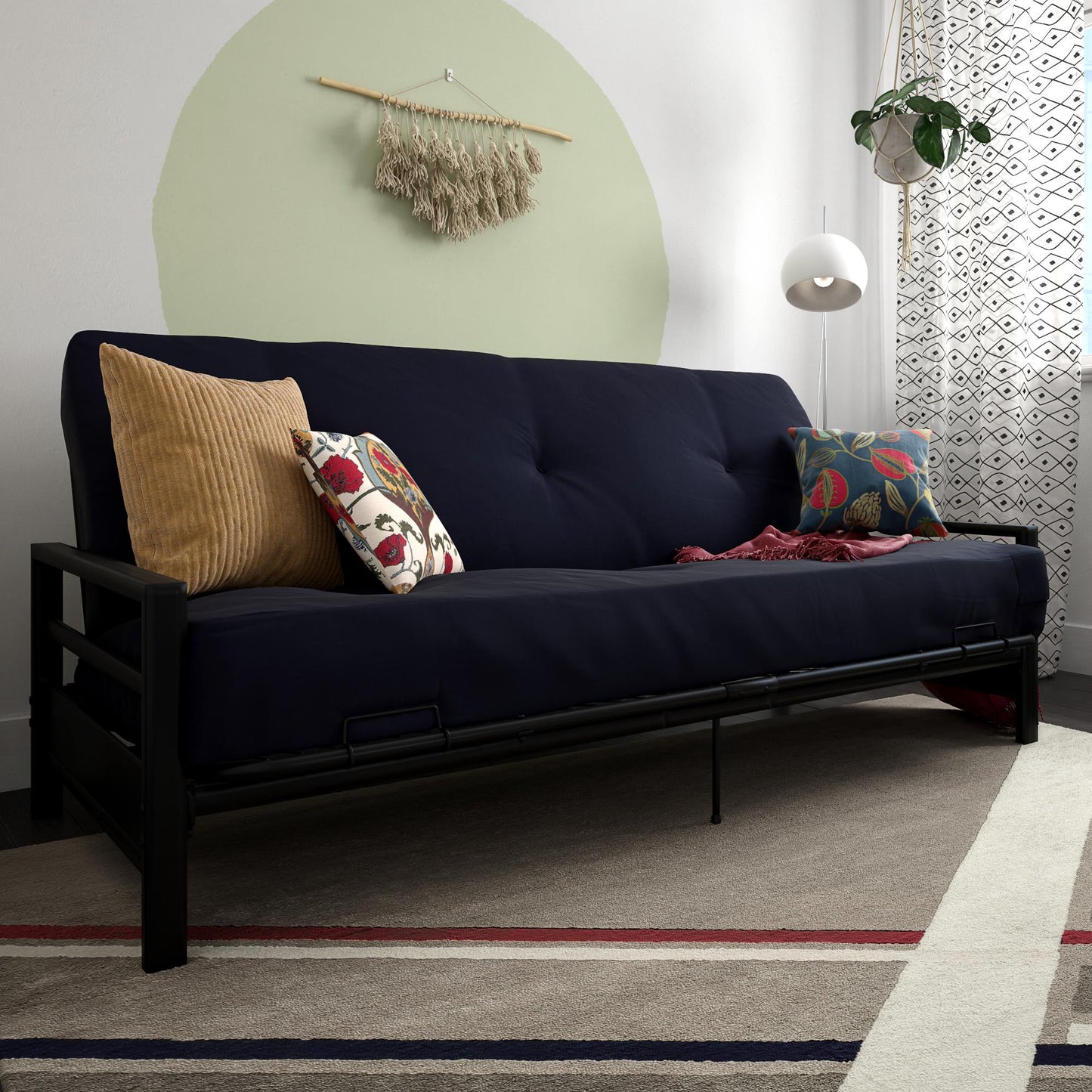 Miles Metal Futon Frame with Metal Mesh and Retainer Clips - Black