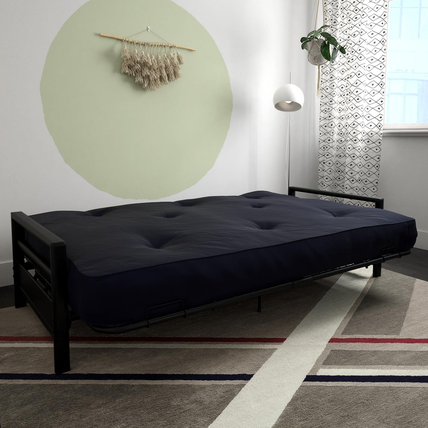 Miles Metal Futon Frame with Metal Mesh and Retainer Clips - Black