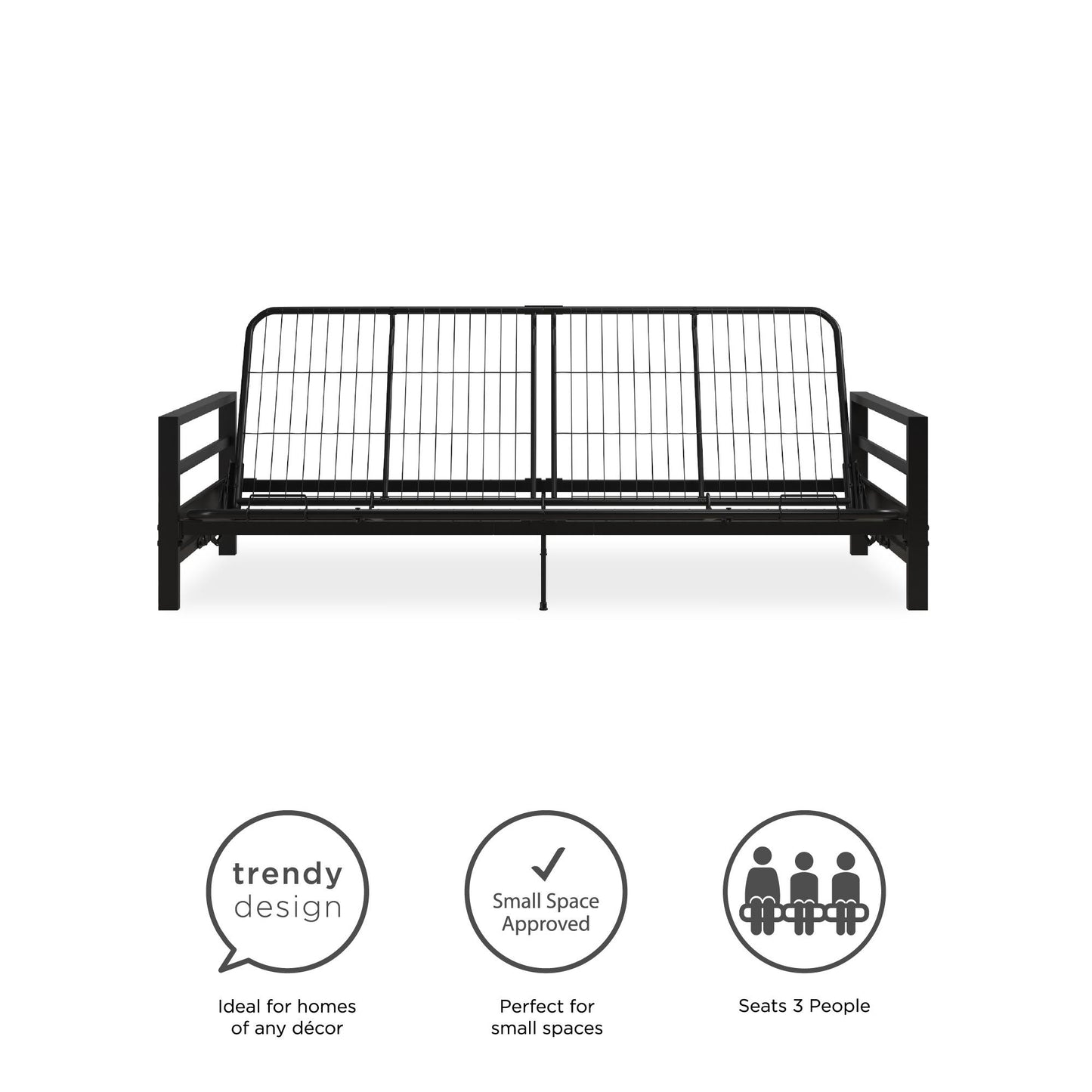 Miles Metal Futon Frame with Metal Mesh and Retainer Clips - Black