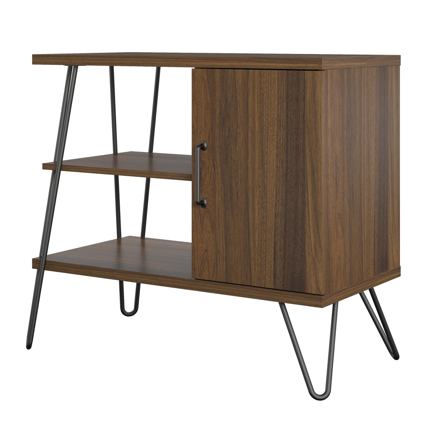 Haven Retro 3 Shelf Bookcase with Open and Closed Storage and Hairpin Legs - Florence Walnut
