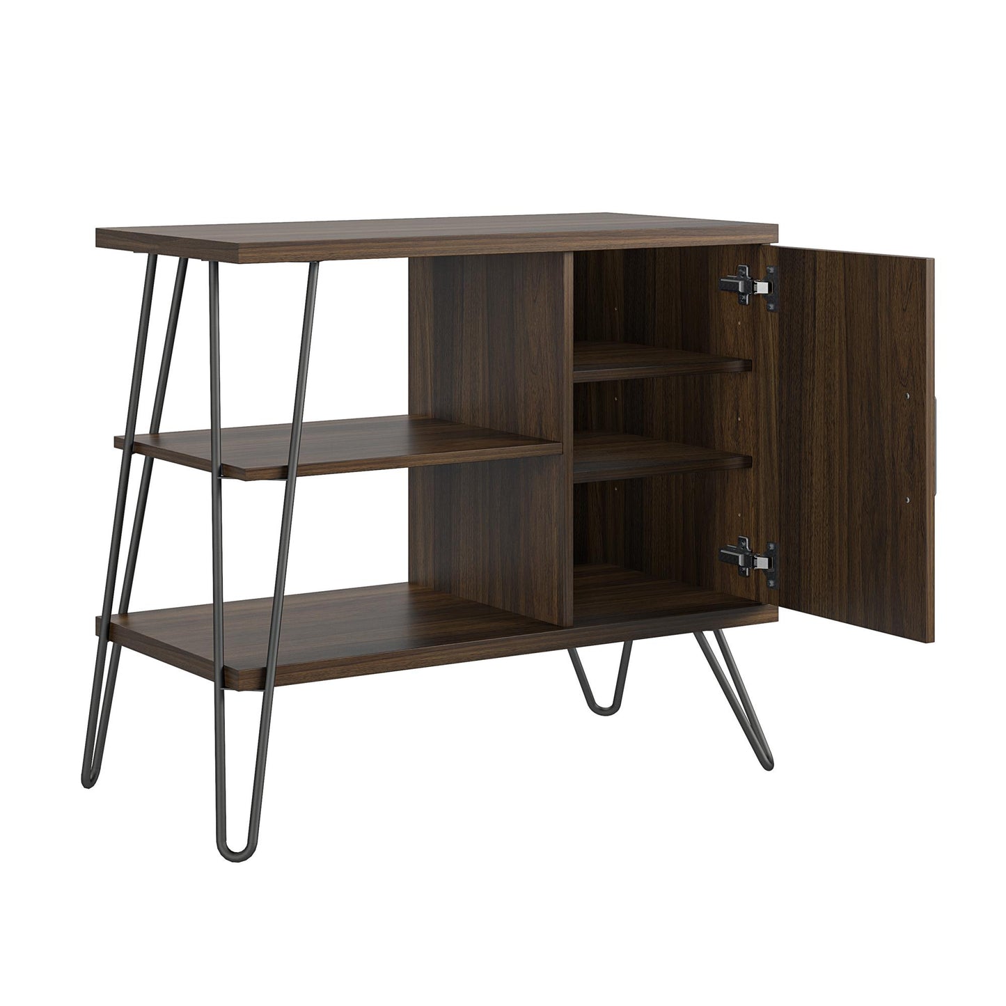 Haven Retro 3 Shelf Bookcase with Open and Closed Storage and Hairpin Legs - Florence Walnut