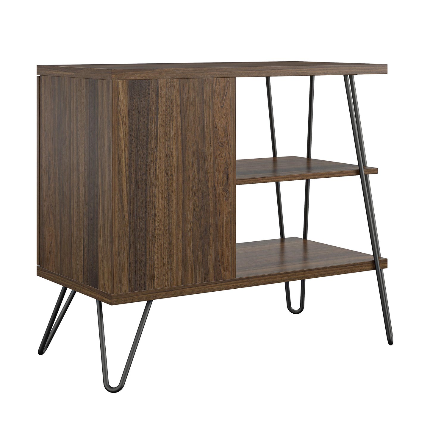 Haven Retro 3 Shelf Bookcase with Open and Closed Storage and Hairpin Legs - Florence Walnut