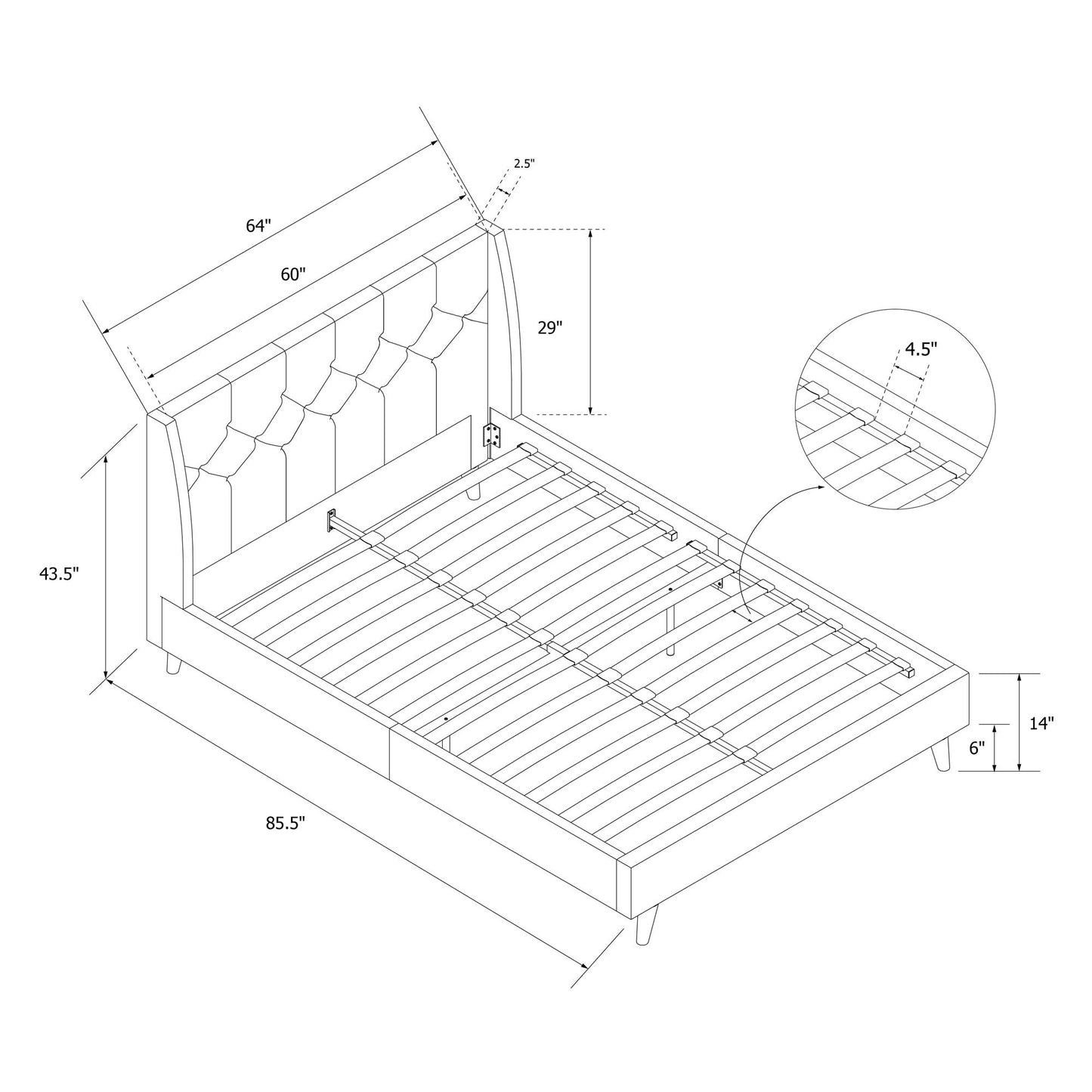 Her Majesty Bed - Blue Linen - Queen
