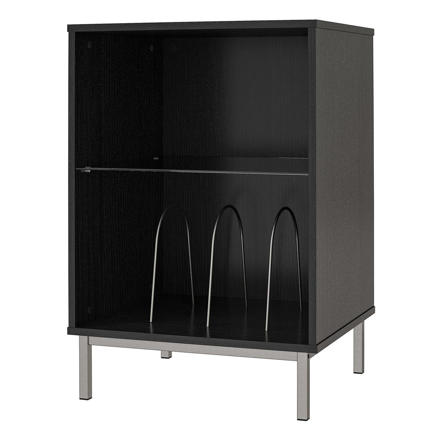 Lumina Turntable Stand with 2 Shelves and LED Lights - Black Oak