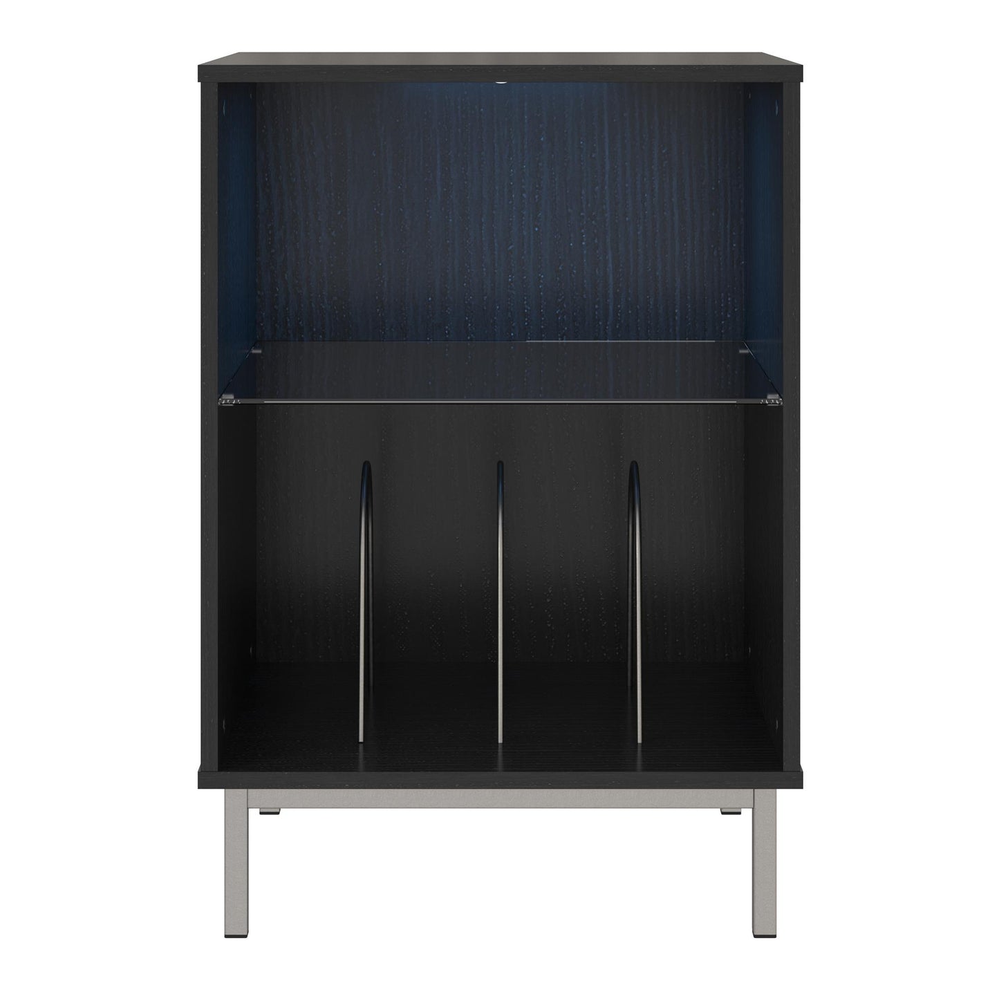 Lumina Turntable Stand with 2 Shelves and LED Lights - Black Oak