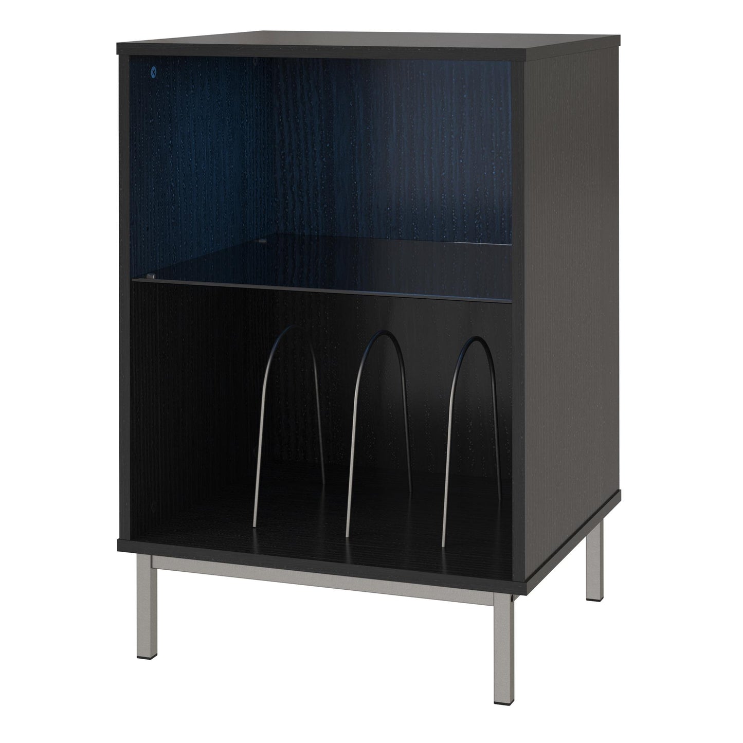 Lumina Turntable Stand with 2 Shelves and LED Lights - Black Oak