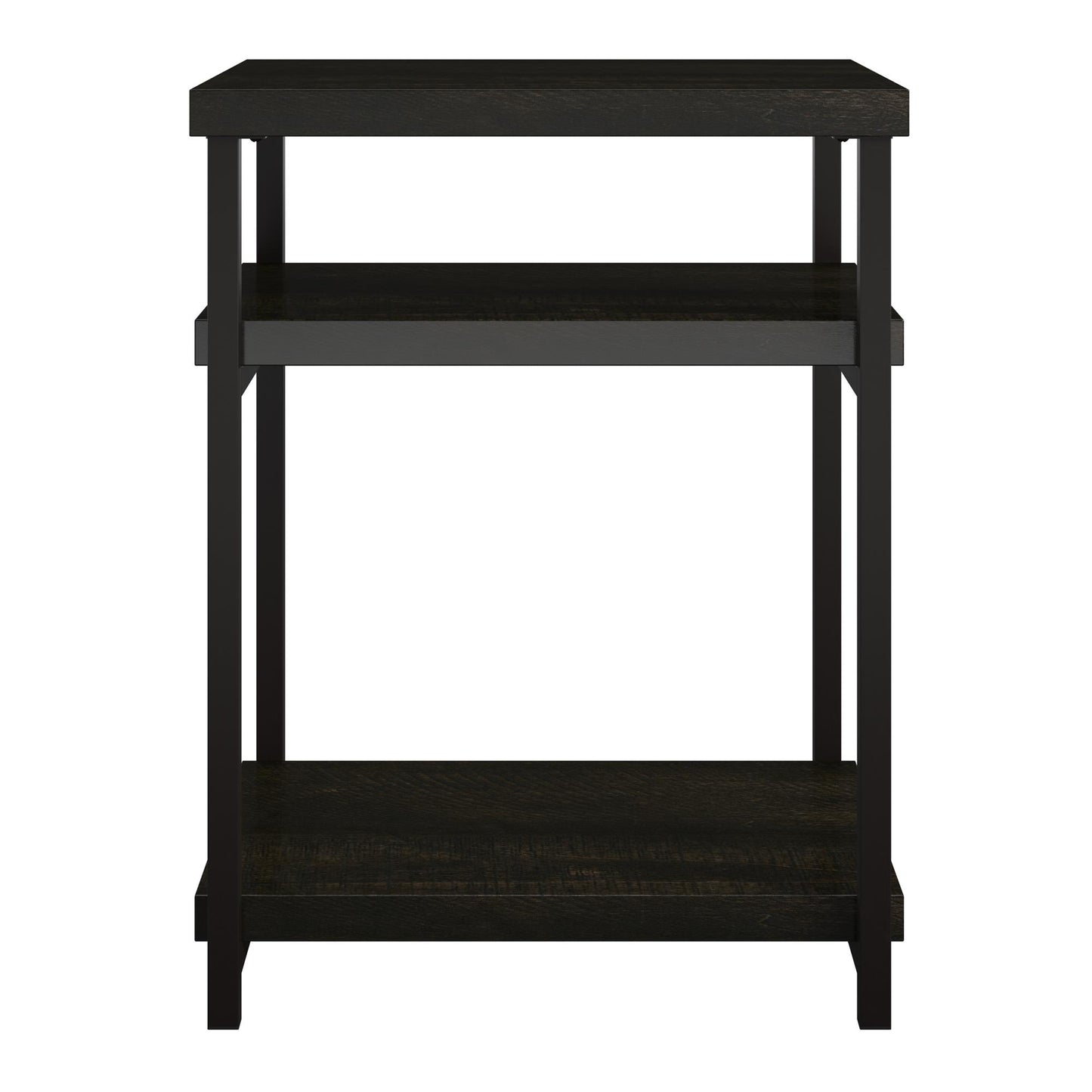 Elmwood End Table with 2 Lower Shelves and Metal Frame - Brown Oak