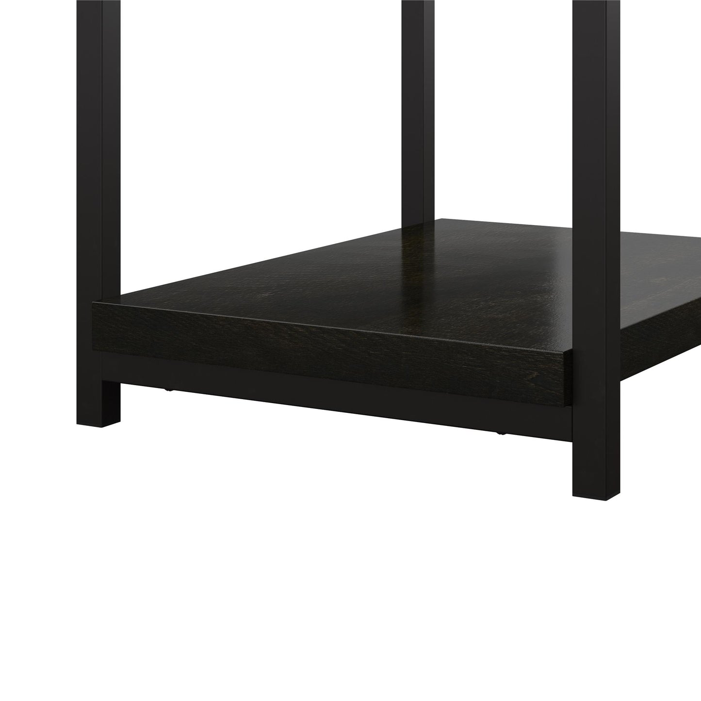 Elmwood End Table with 2 Lower Shelves and Metal Frame - Brown Oak