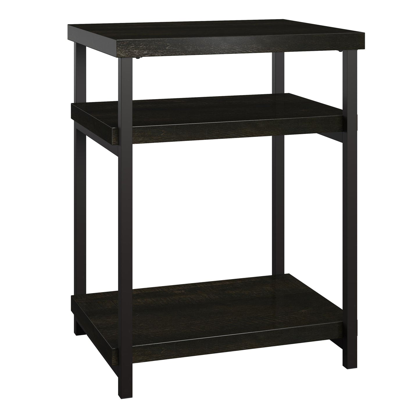 Elmwood End Table with 2 Lower Shelves and Metal Frame - Brown Oak
