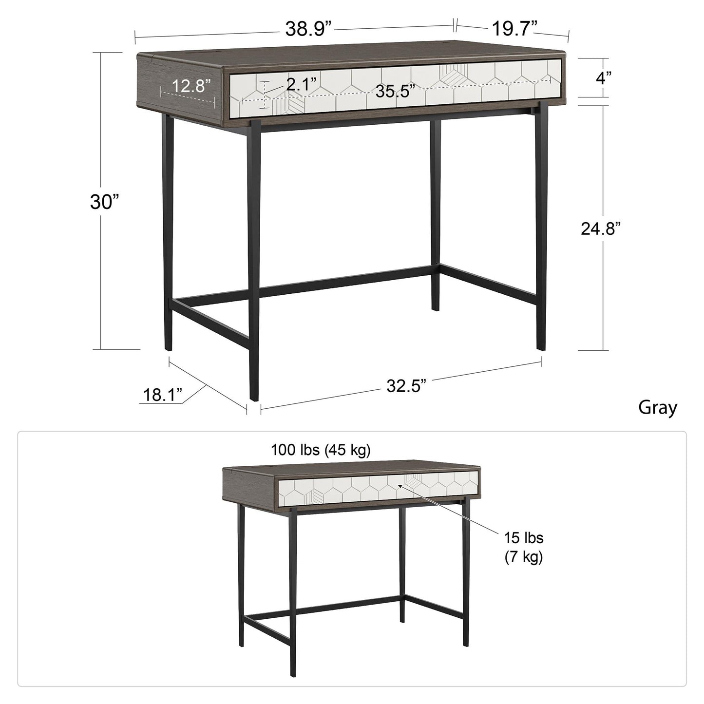 Olivia Computer Desk - Gray (Wood Grain)