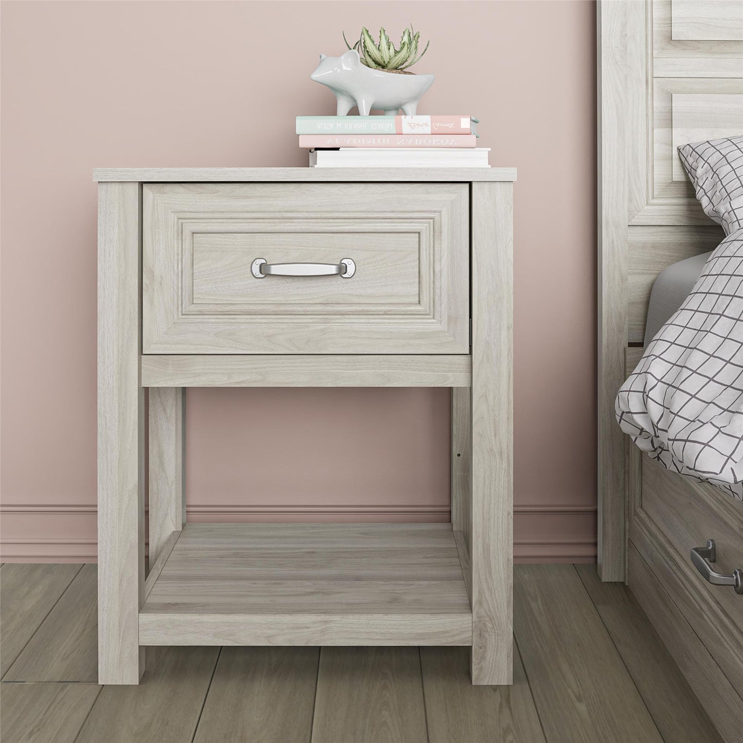 Sierra Ridge Levi Kids’ 1 Drawer Nightstand and Lower Shelf - Light Walnut