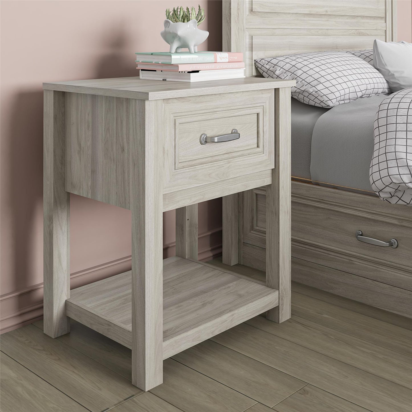 Sierra Ridge Levi Kids’ 1 Drawer Nightstand and Lower Shelf - Light Walnut