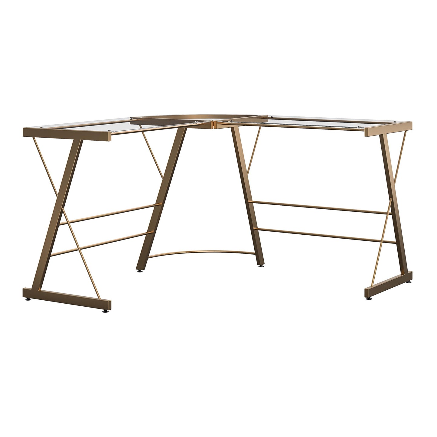 Odin Glass L-Shaped Computer Desk, Gold - Gold