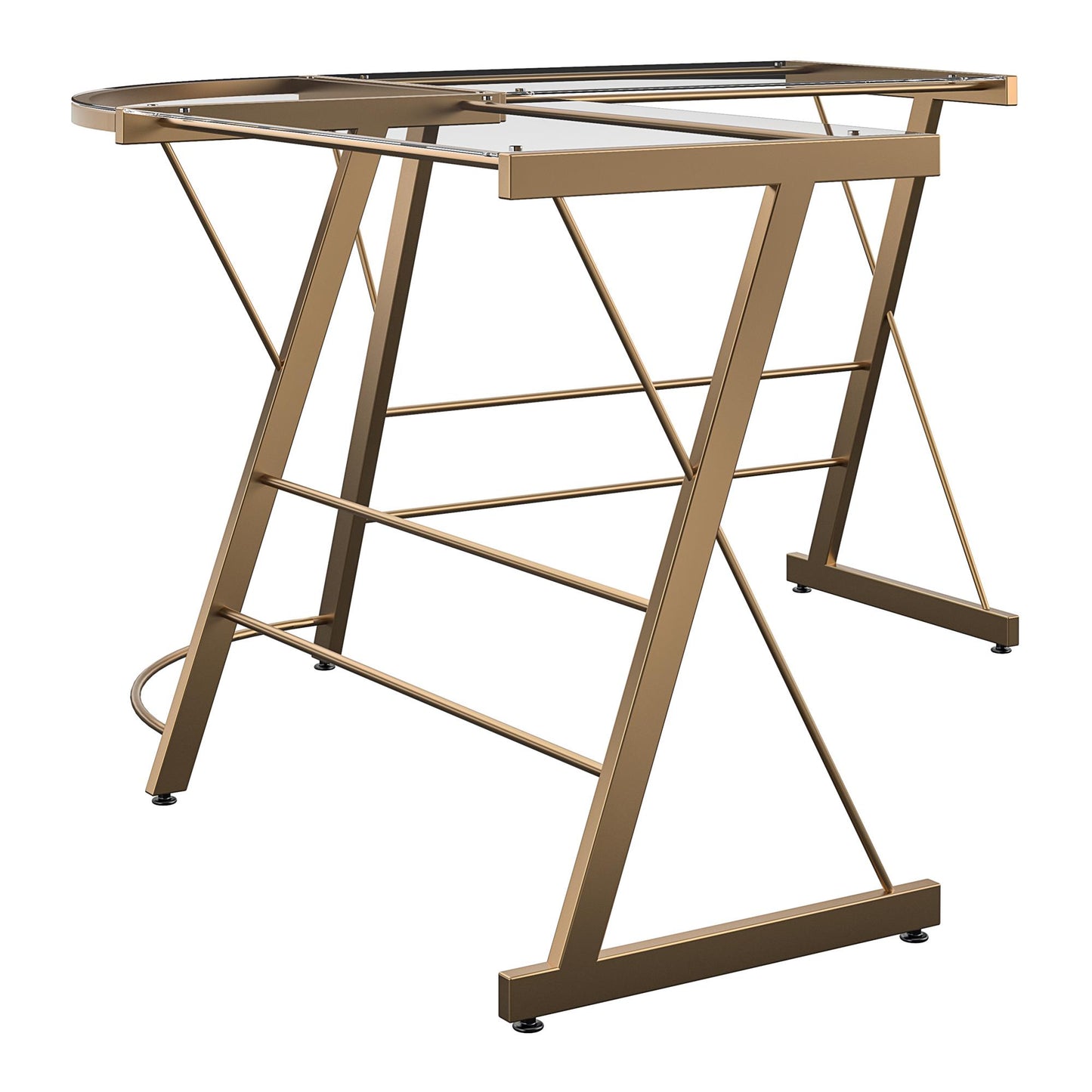 Odin Glass L-Shaped Computer Desk, Gold - Gold