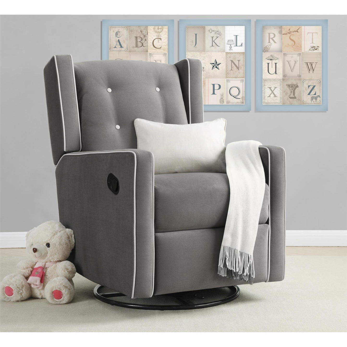 Mikayla Swivel Glider Recliner Chair Pocket Coil Seating - Gray