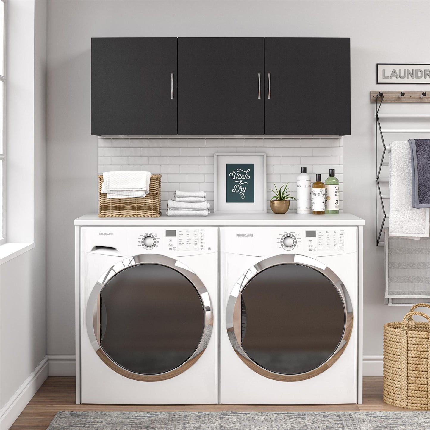 Basin 54 Inch 3 Door Wall Storage Cabinet - Black