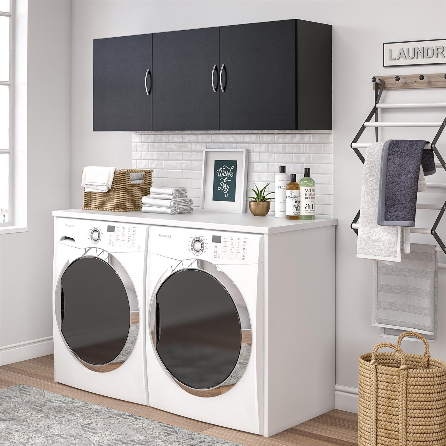 Basin 54 Inch 3 Door Wall Storage Cabinet - Black