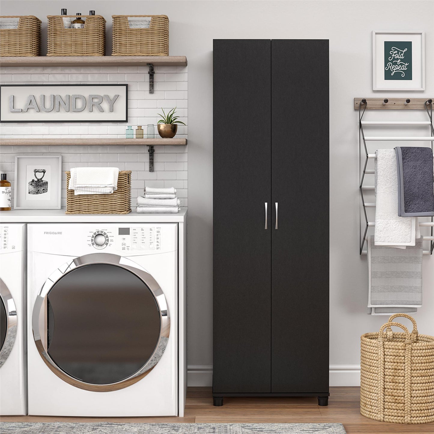 Basin 24 Inch 2 Door Utility Storage Cabinet - Black