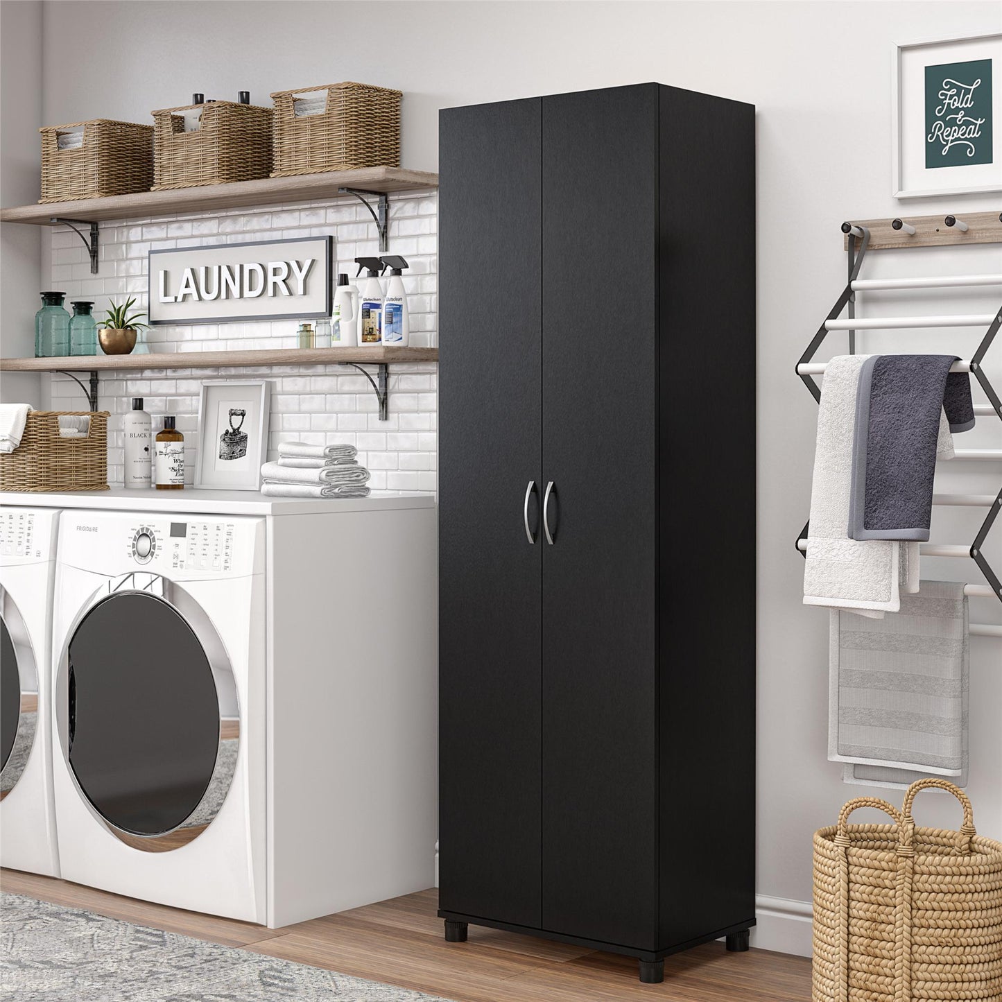 Basin 24 Inch 2 Door Utility Storage Cabinet - Black