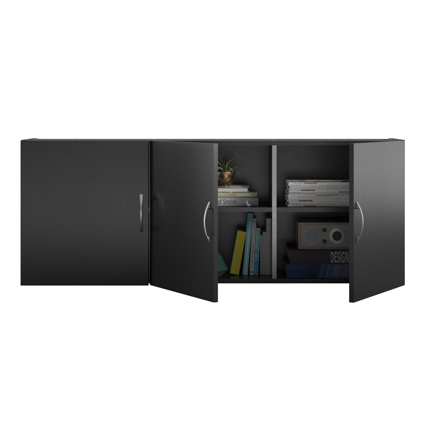Basin 54 Inch 3 Door Wall Storage Cabinet - Black
