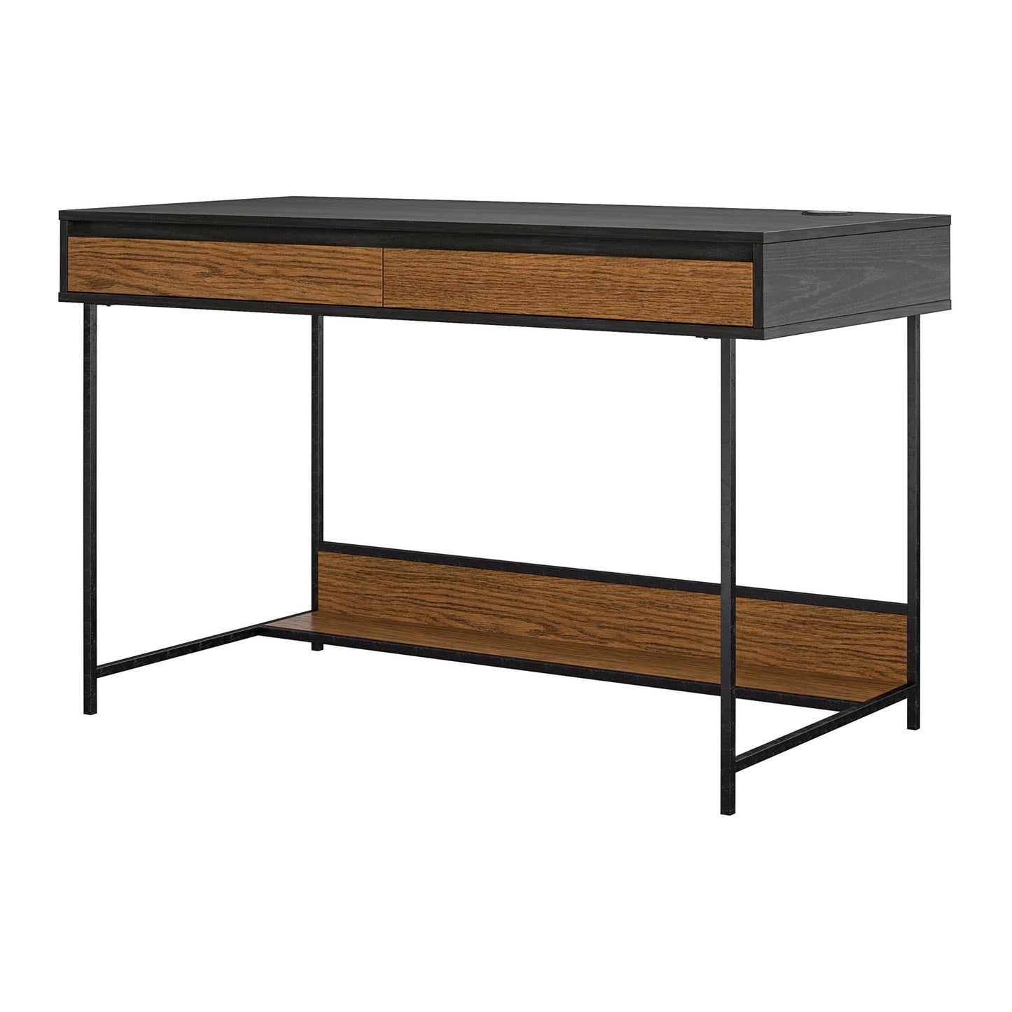 Reznor Computer Desk, with 2 Drawers and Wireless Charger - Black Oak
