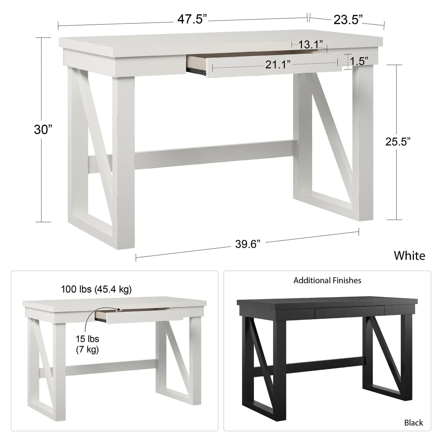 Crestwood Computer Desk with 1 Storage Drawer - White