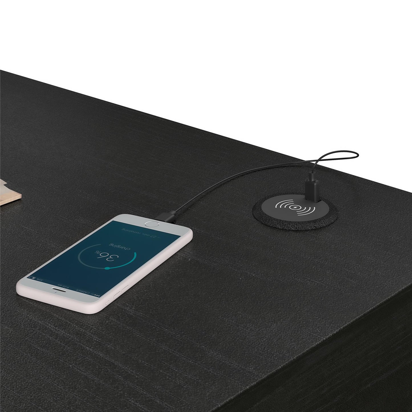 Reznor Computer Desk, with 2 Drawers and Wireless Charger - Black Oak