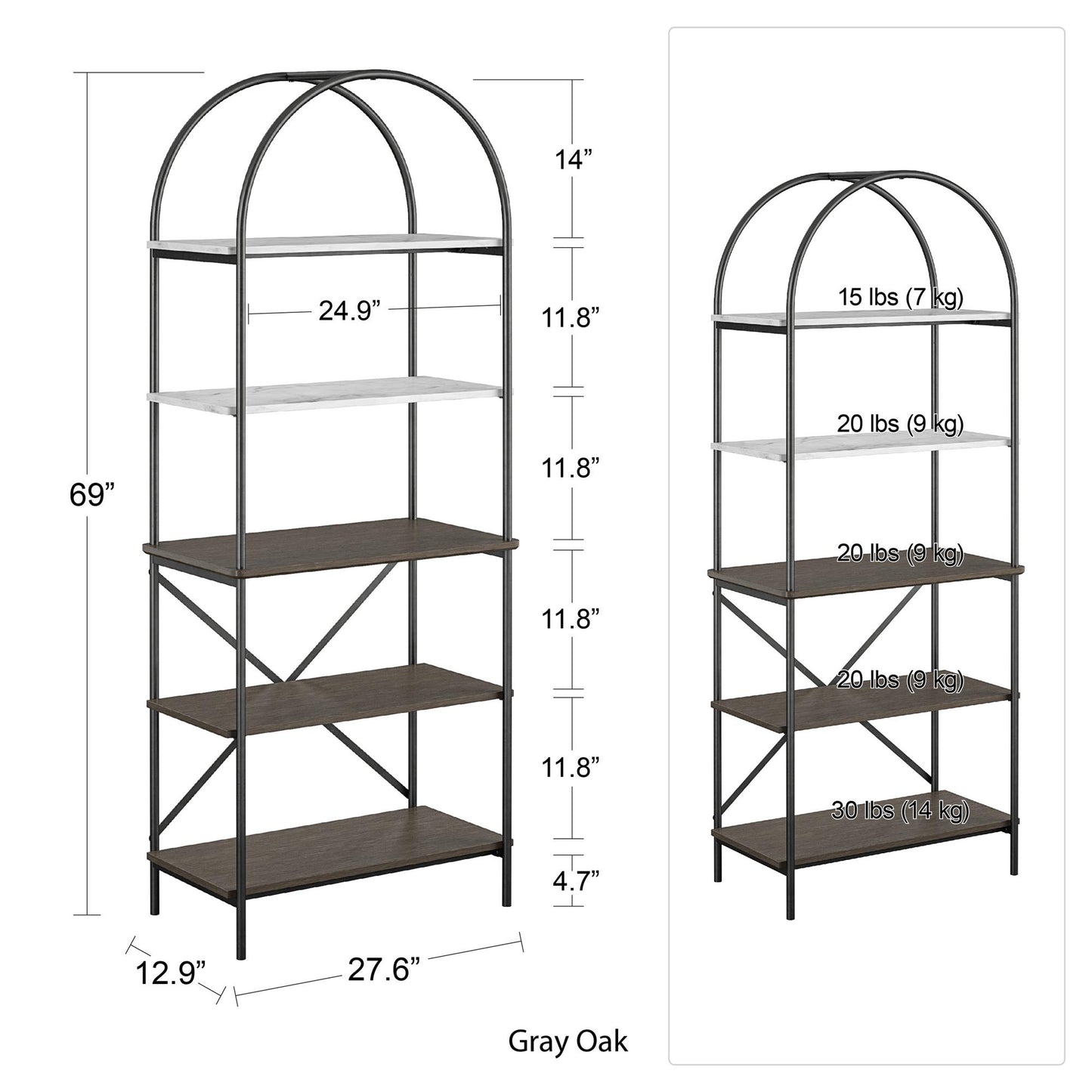 Vivinne 5 Shelf Bookcase - Gray (Wood Grain)