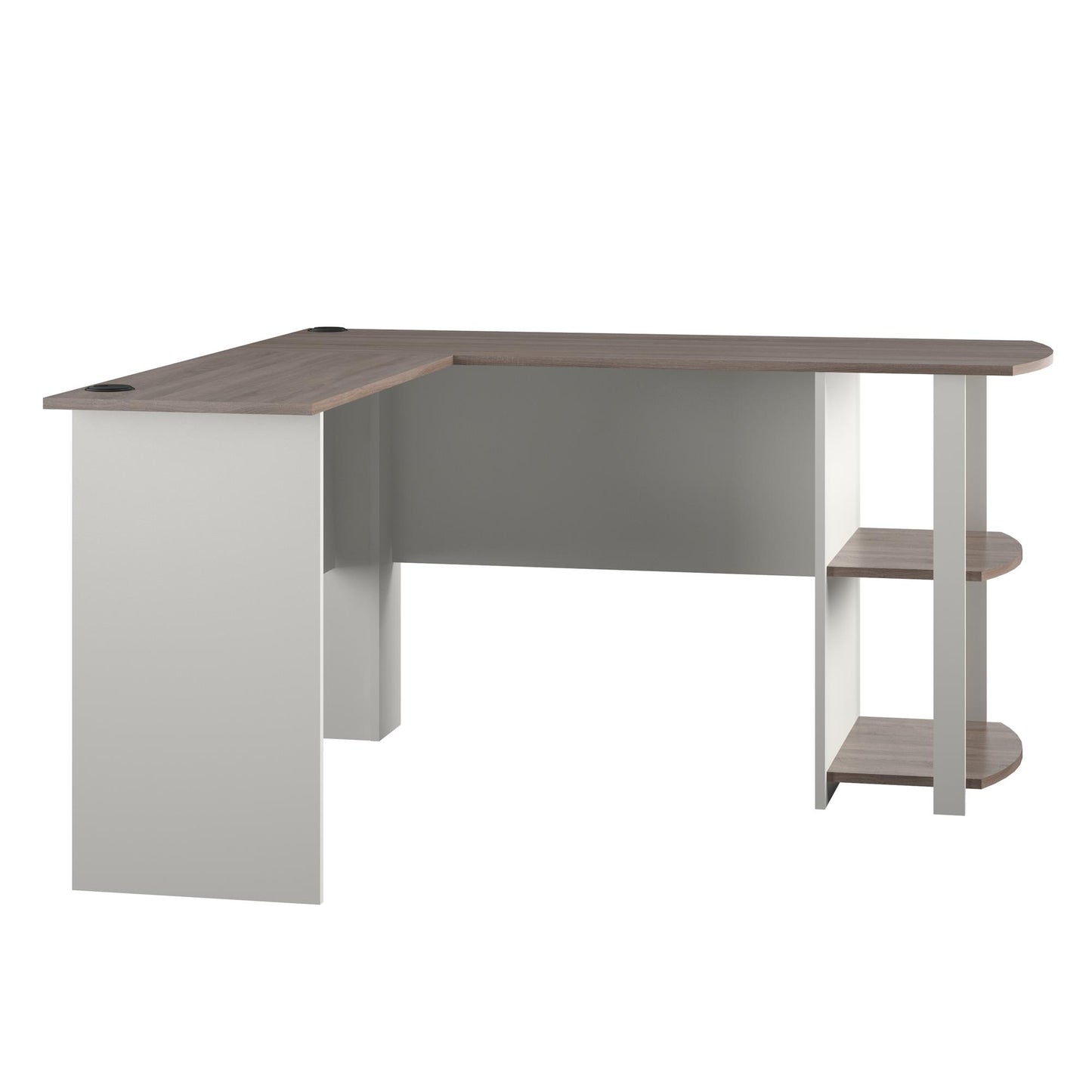 Dakota Computer L Desk with Side Bookshelf and Large Worksurface - White