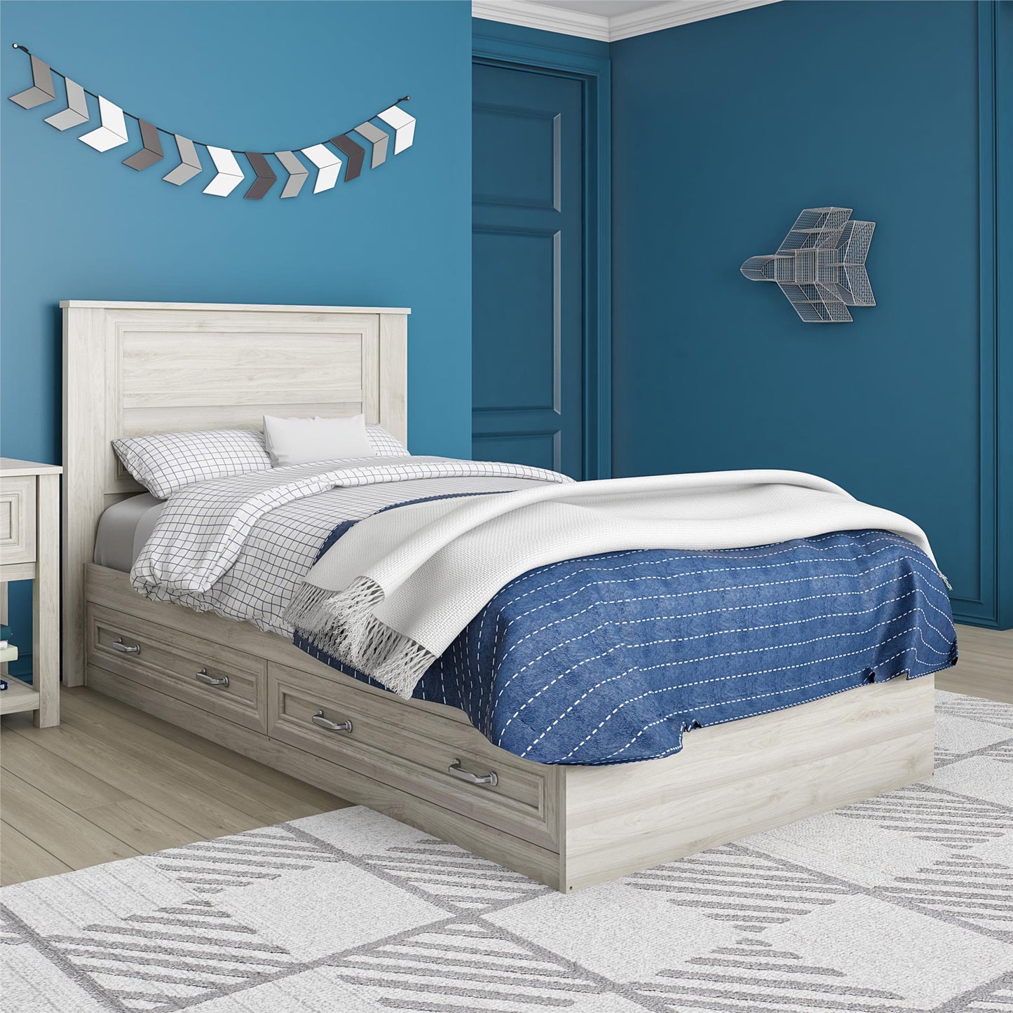 Sierra Ridge Levi Bed with 2 Large Storage Drawers - Light Walnut - Twin