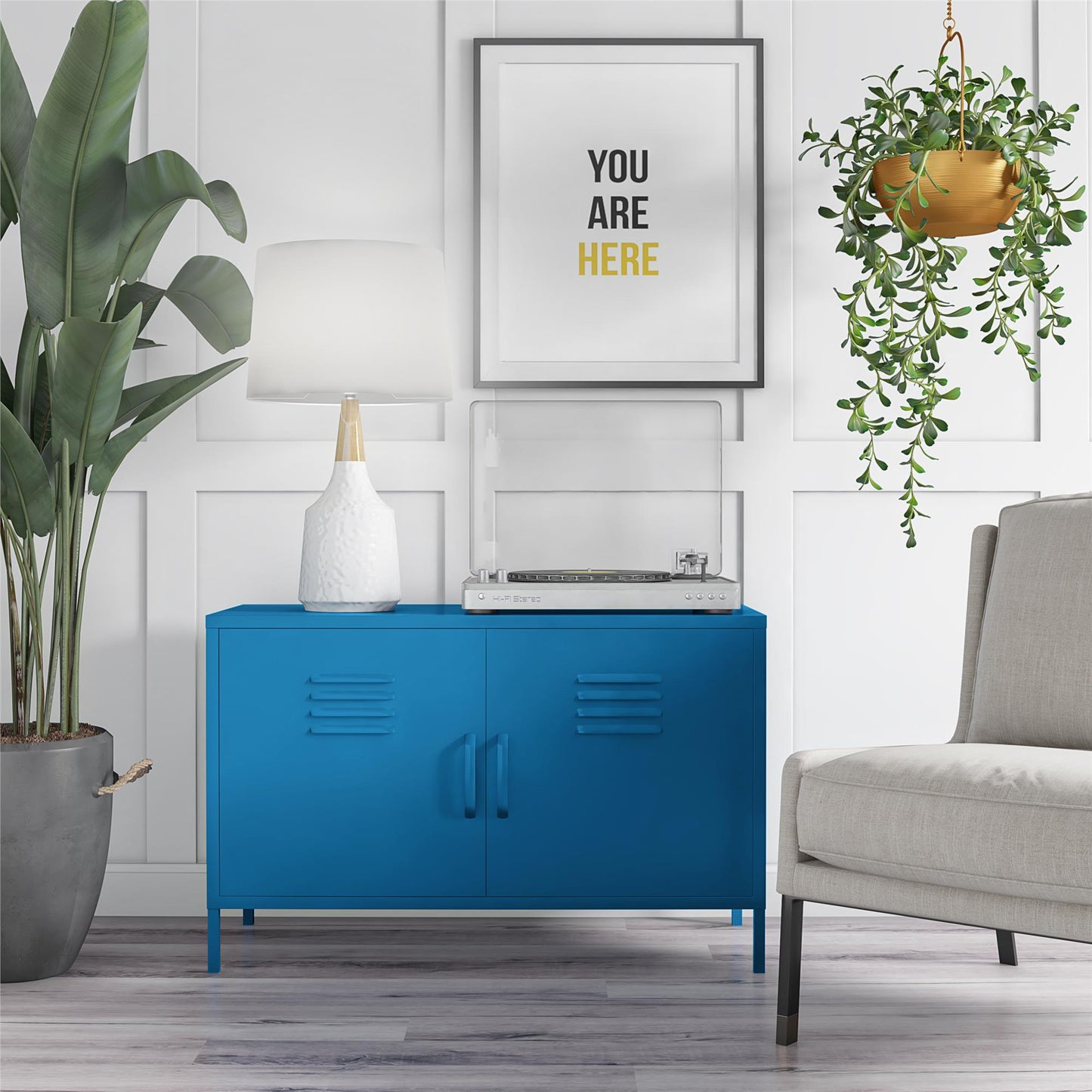 Cache 2 Door Wide Metal Locker Accent Storage Cabinet, Blue - Blue