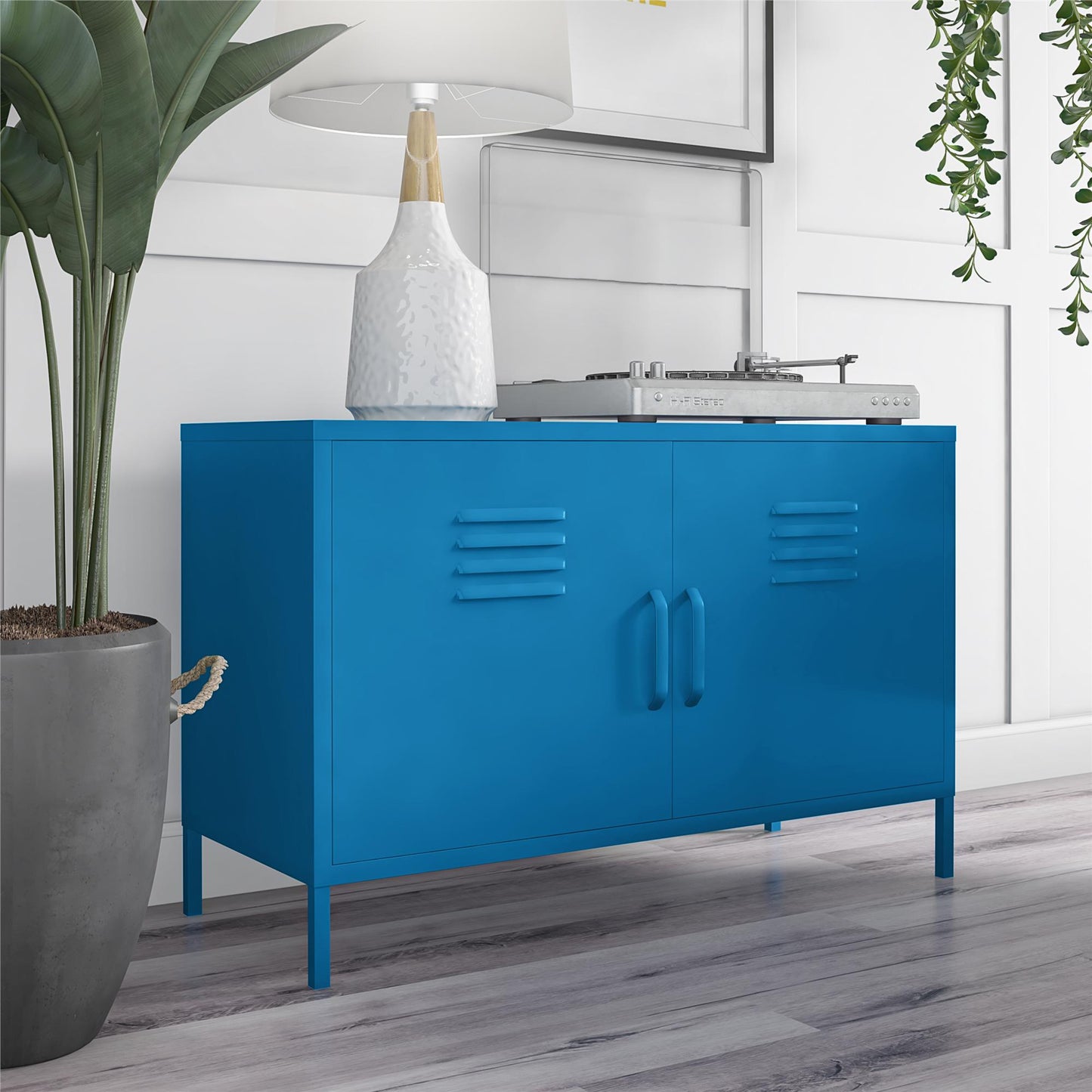 Cache 2 Door Wide Metal Locker Accent Storage Cabinet, Blue - Blue