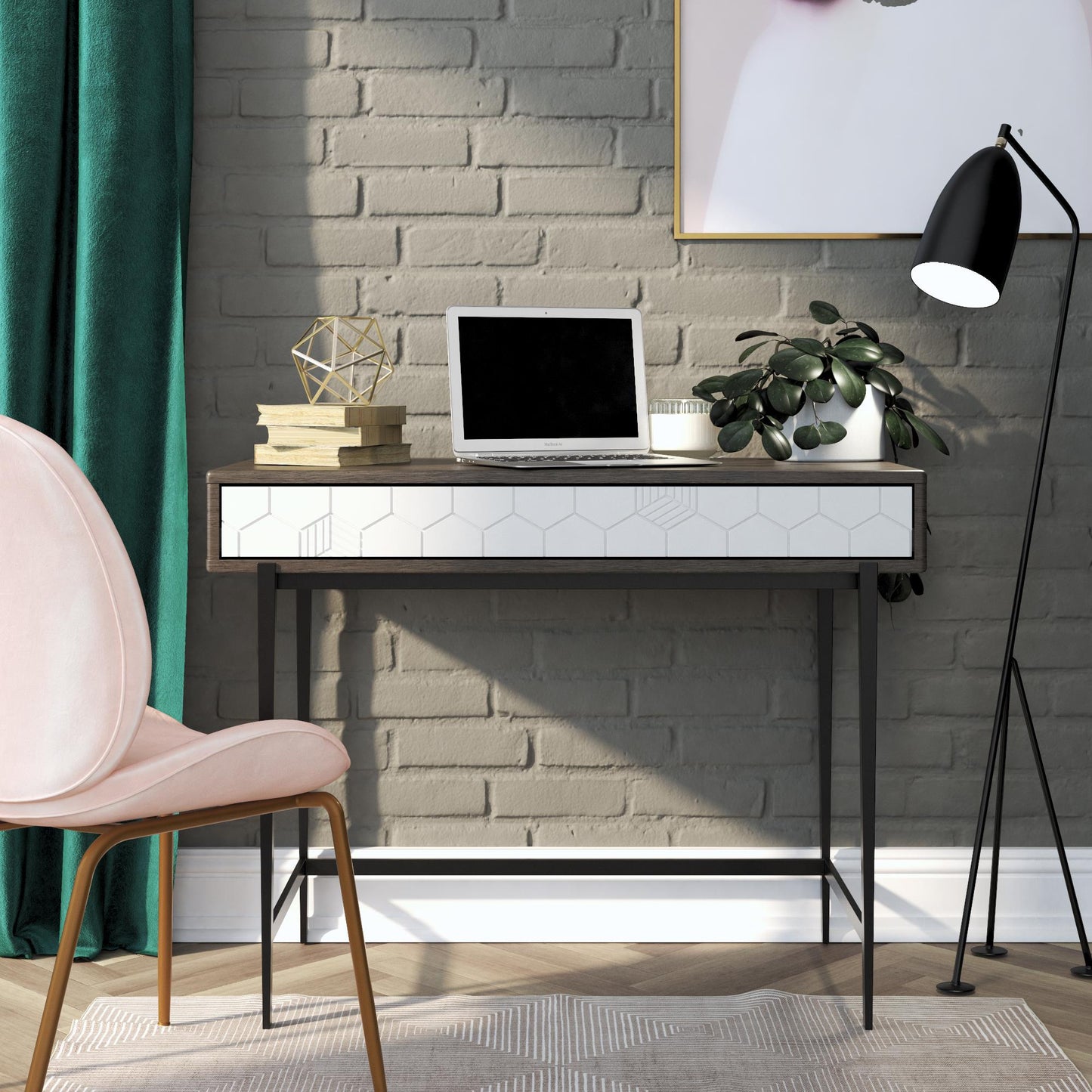 Olivia Computer Desk - Gray (Wood Grain)