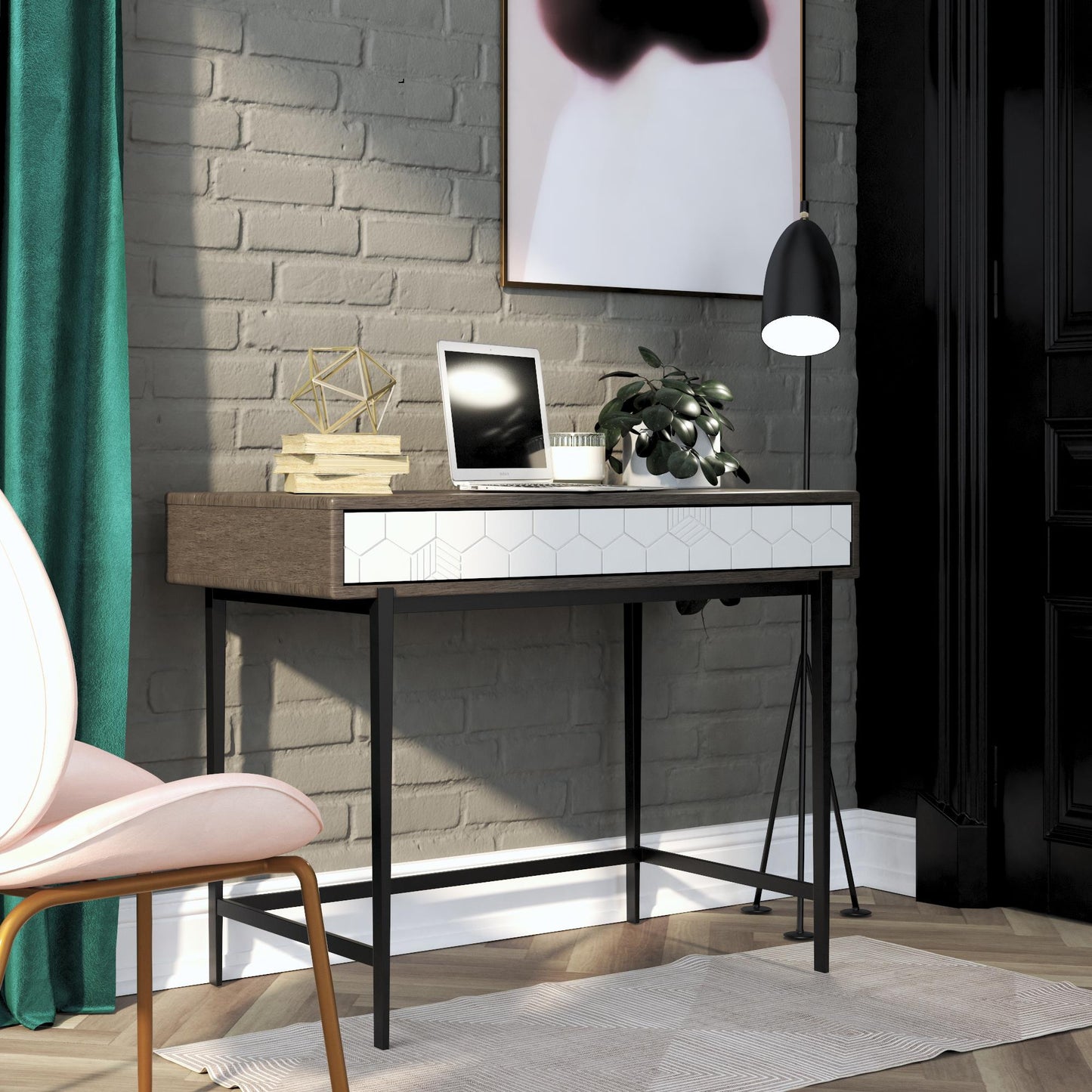 Olivia Computer Desk - Gray (Wood Grain)