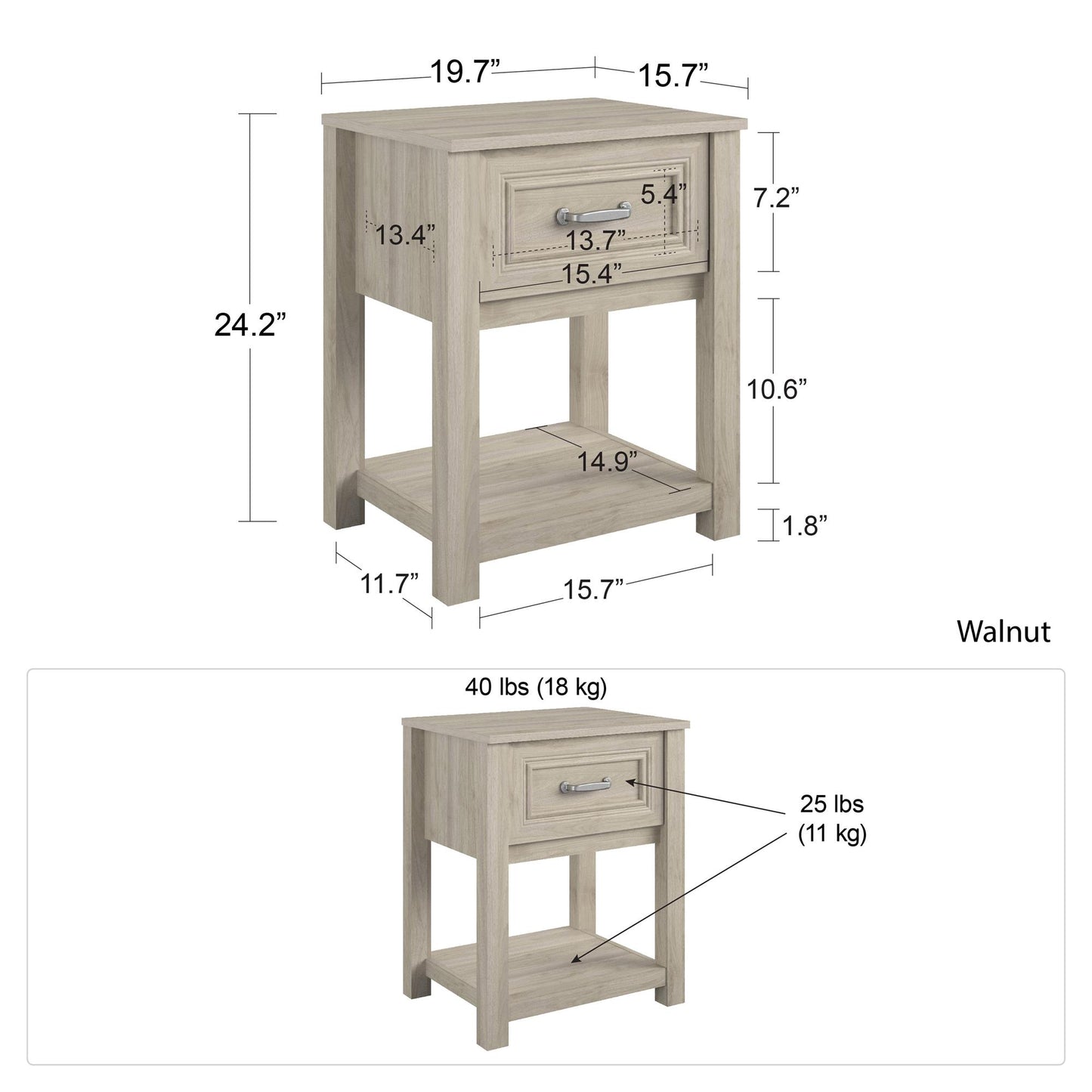 Sierra Ridge Levi Kids’ 1 Drawer Nightstand and Lower Shelf - Light Walnut
