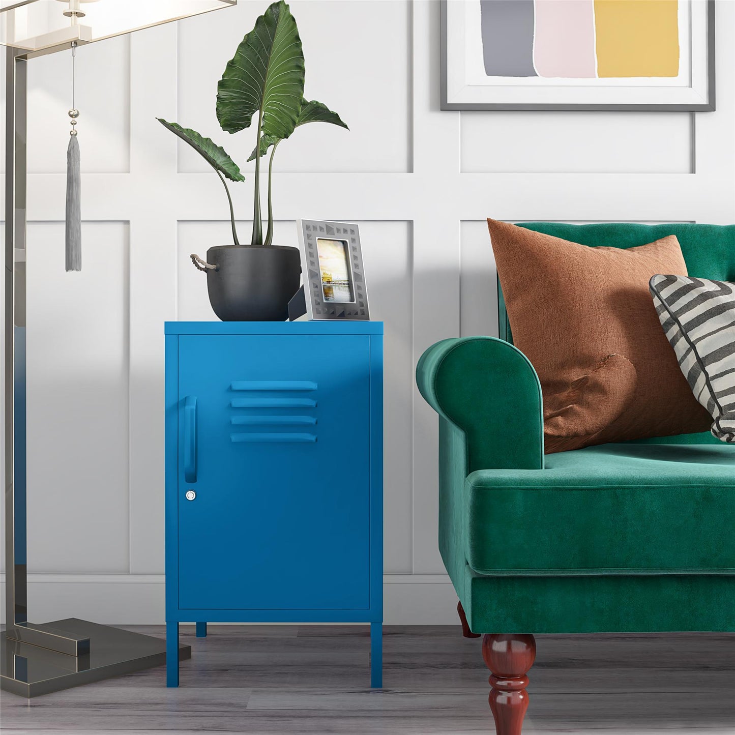 Cache Metal Locker Style Livingroom End Table, Blue - Blue