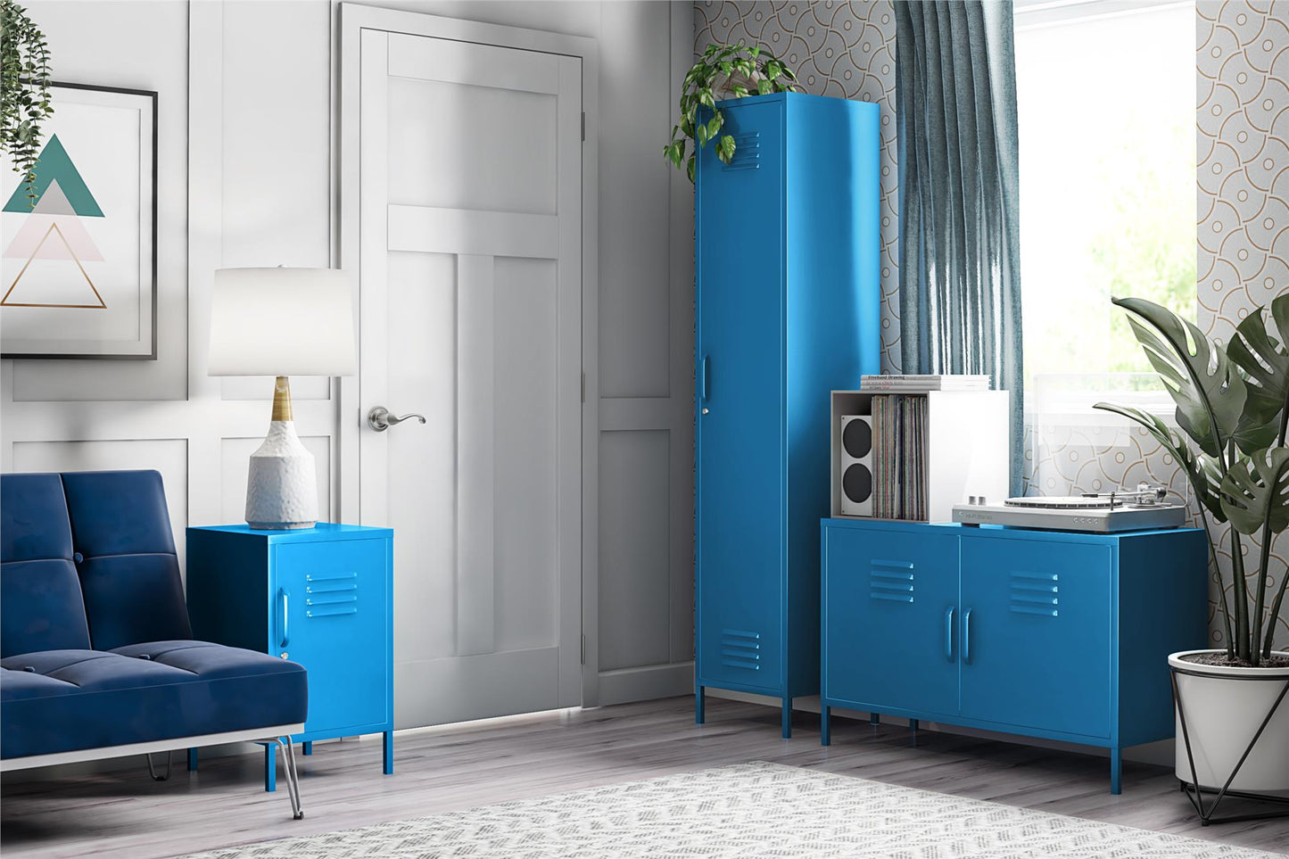 Cache Metal Locker Style Livingroom End Table, Blue - Blue