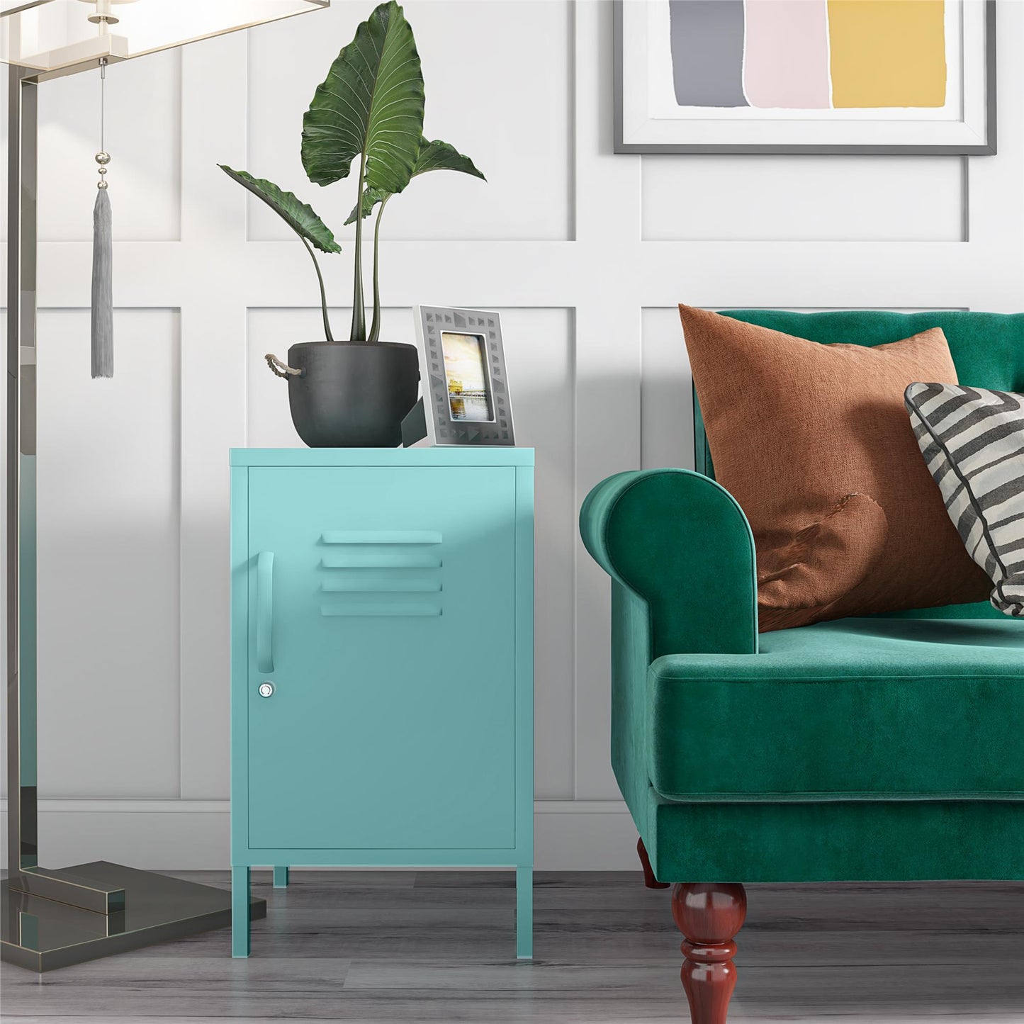 Cache Metal Locker Style Livingroom End Table, Mint - Spearmint
