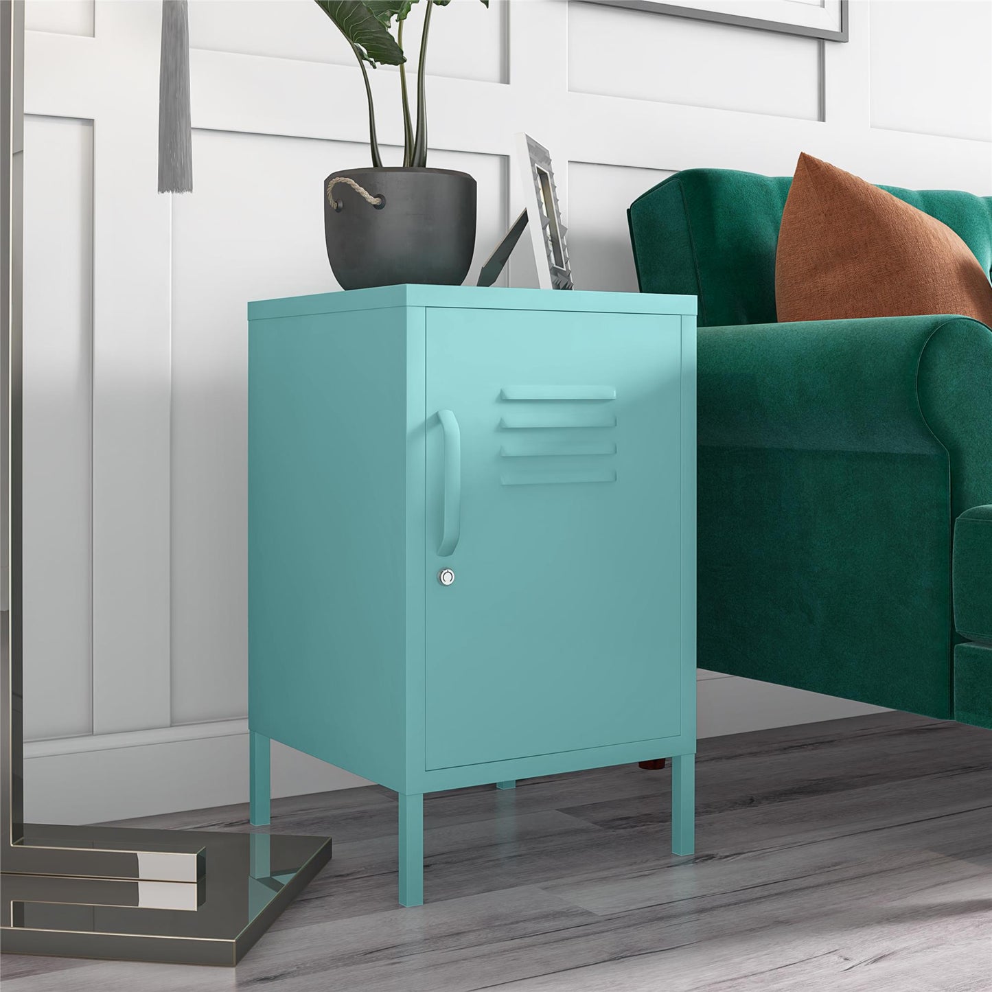 Cache Metal Locker Style Livingroom End Table, Mint - Spearmint