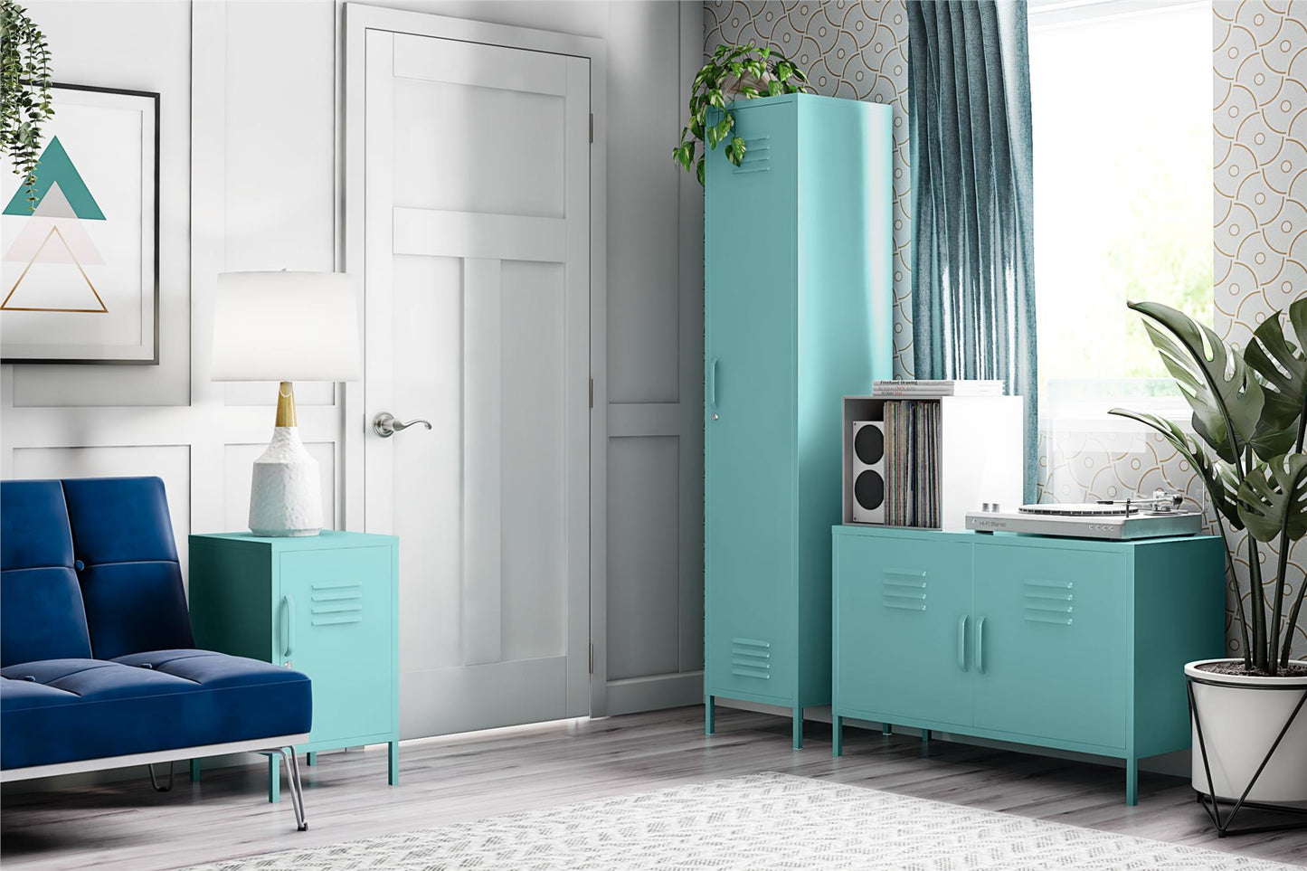 Cache Metal Locker Style Livingroom End Table, Mint - Spearmint