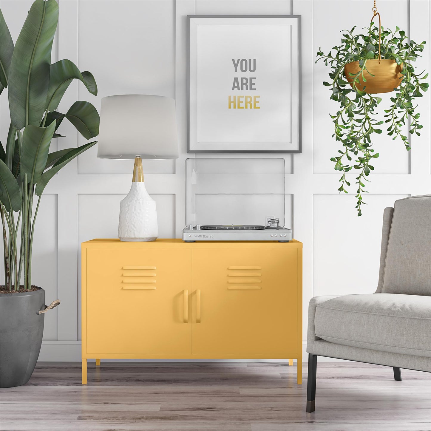 Cache 2 Door Wide Metal Locker Accent Storage Cabinet, Yellow - Yellow
