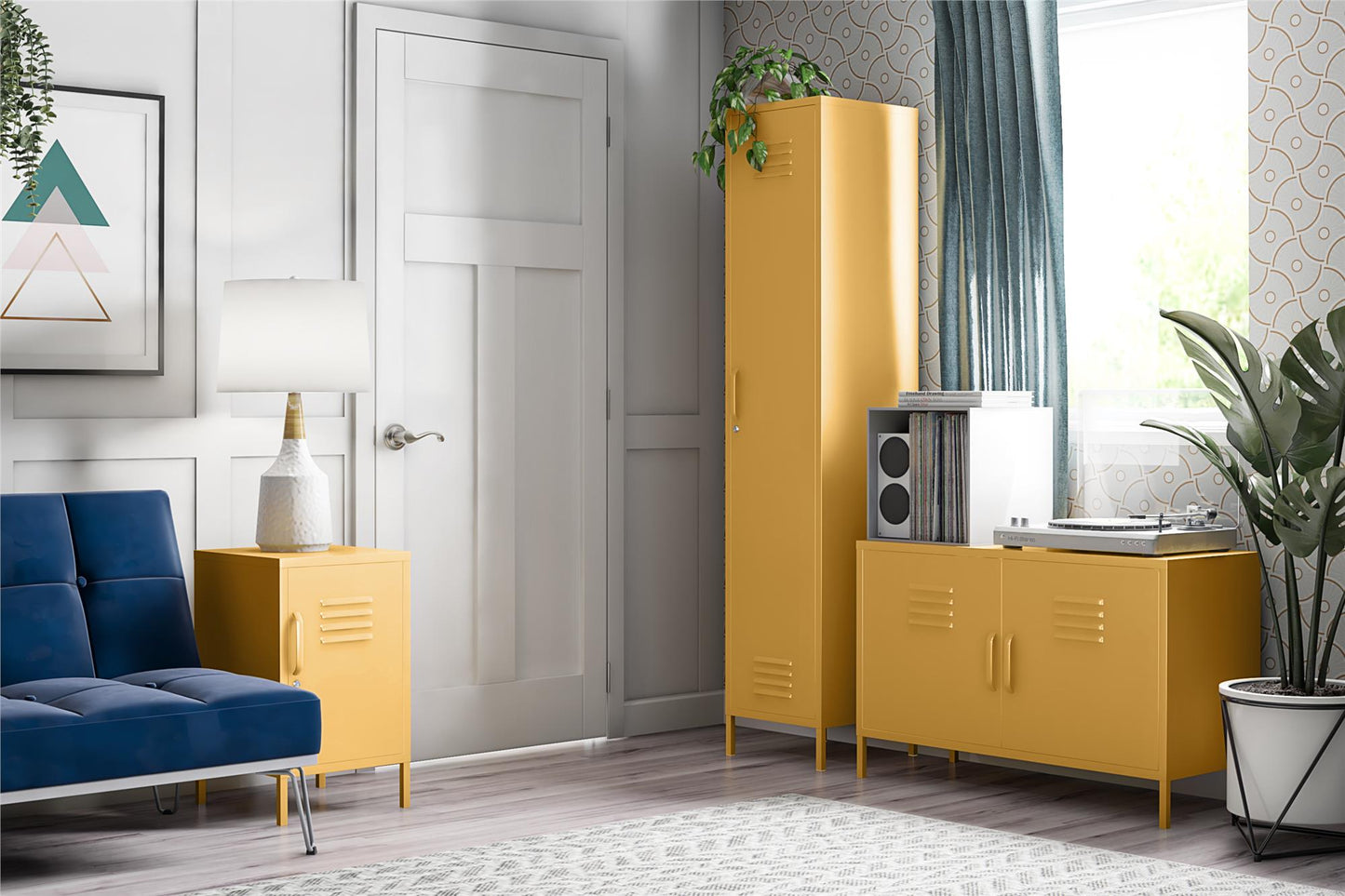 Cache 2 Door Wide Metal Locker Accent Storage Cabinet, Yellow - Yellow