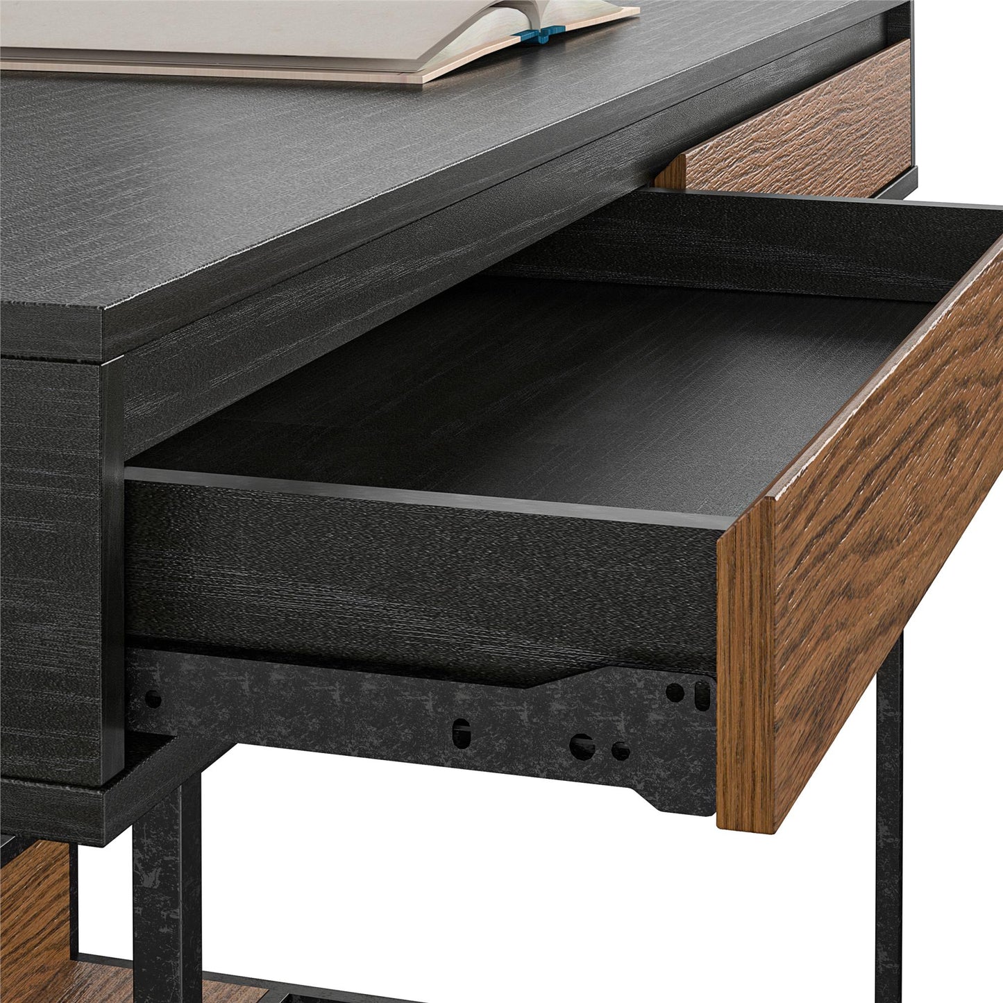 Reznor Computer Desk, with 2 Drawers and Wireless Charger - Black Oak