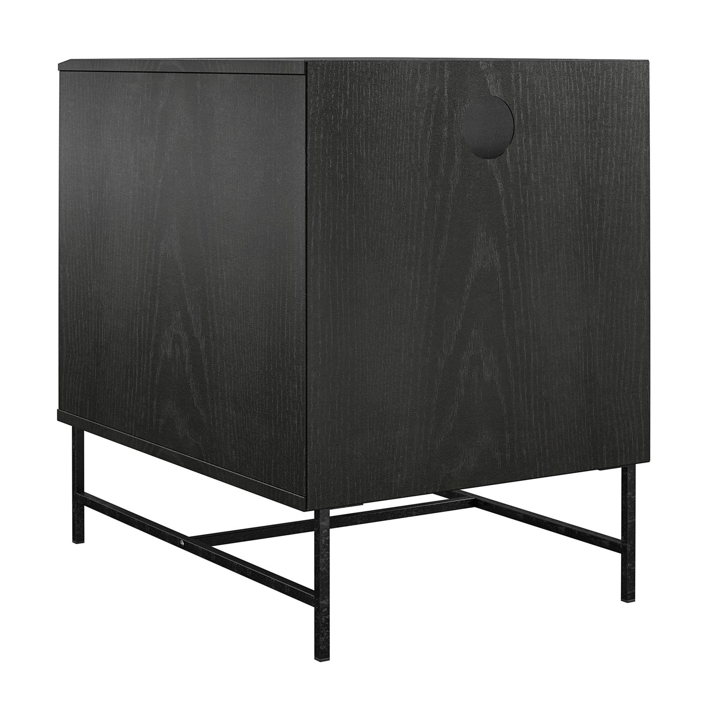 Reznor End Table with Open and Concealed Storage and Metal Frame - Black Oak