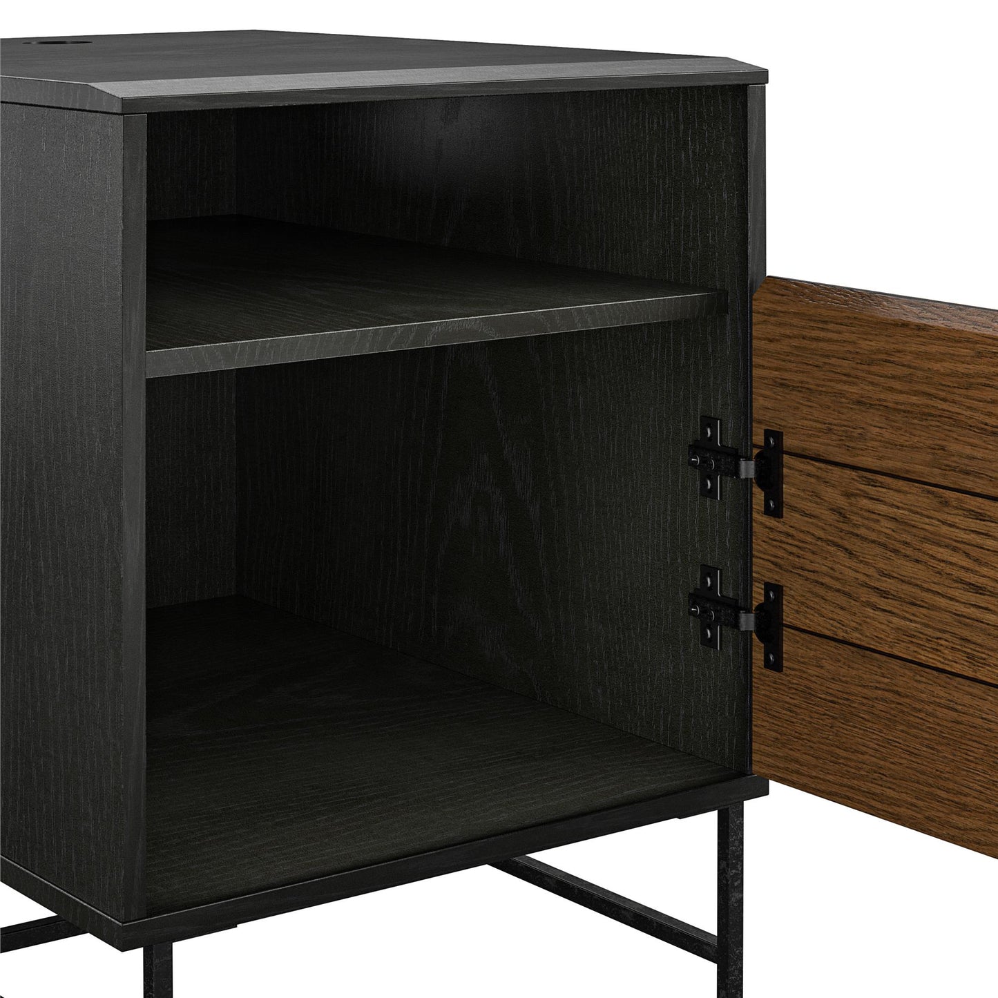 Reznor End Table with Open and Concealed Storage and Metal Frame - Black Oak