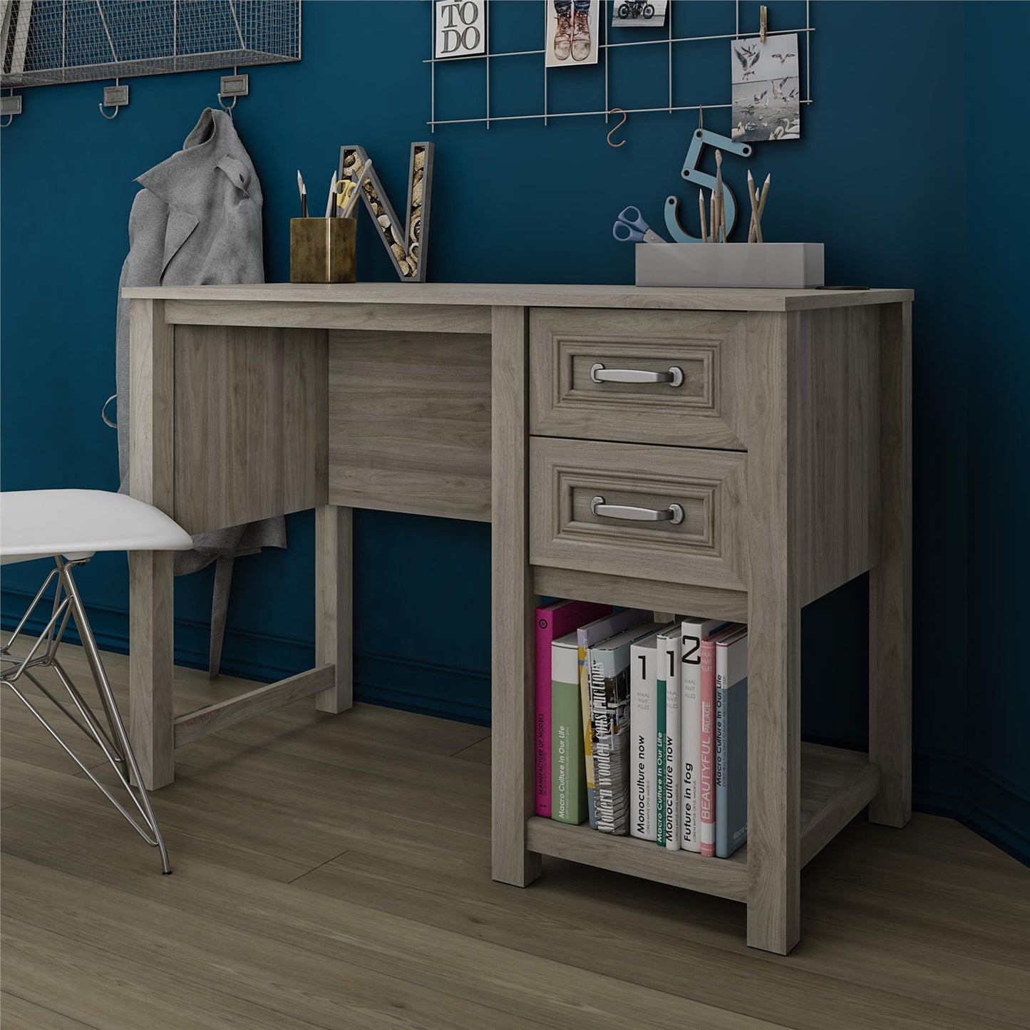 Sierra Ridge Levi Single Pedestal Kids’ Desk with 2 Drawers - Light Walnut