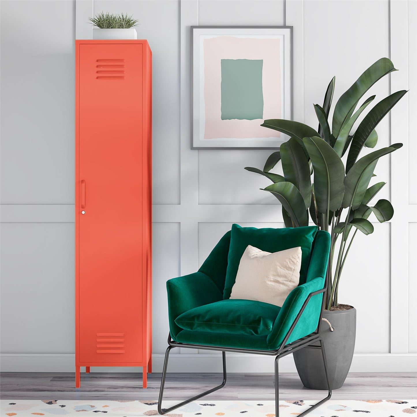 Cache Cache 1 Door Tall Single Metal Locker Style Storage Cabinet, Orange - Orange
